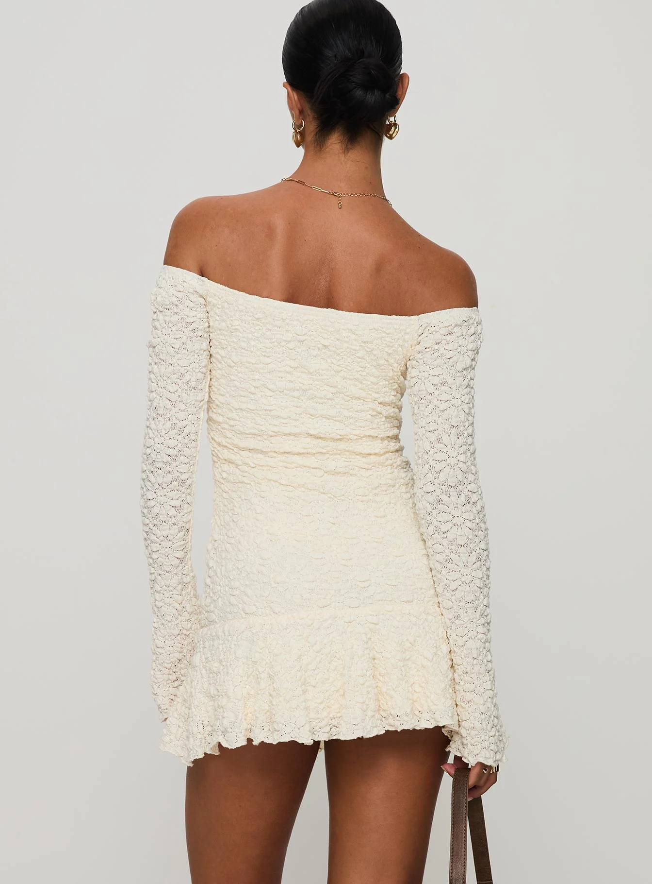 Vancesca Long Sleeve Mini Dress Cream - TREBLEV