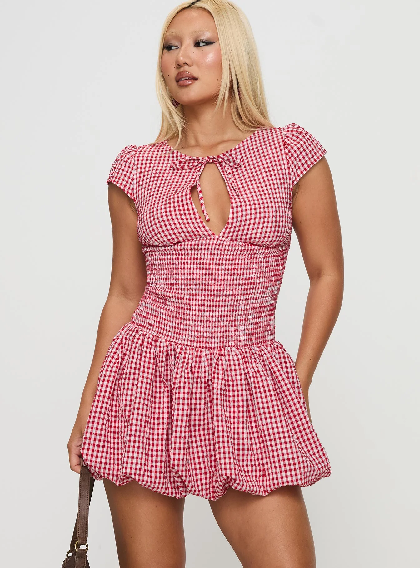 Ladybug Gingham Mini Dress Red - TREBLEV