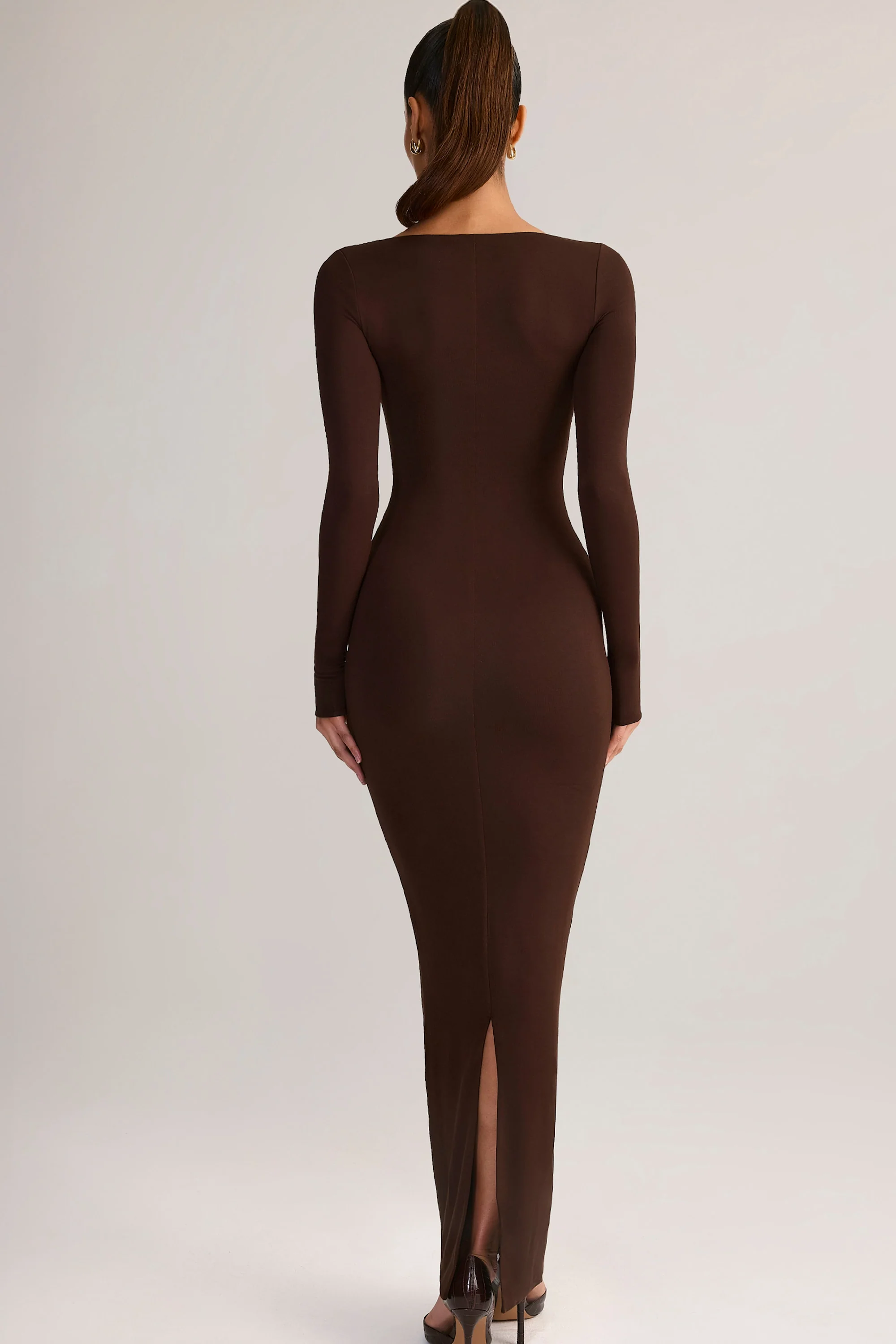 Modal Square-Neck Maxi Dress in Chocolate Brown - TREBLEV