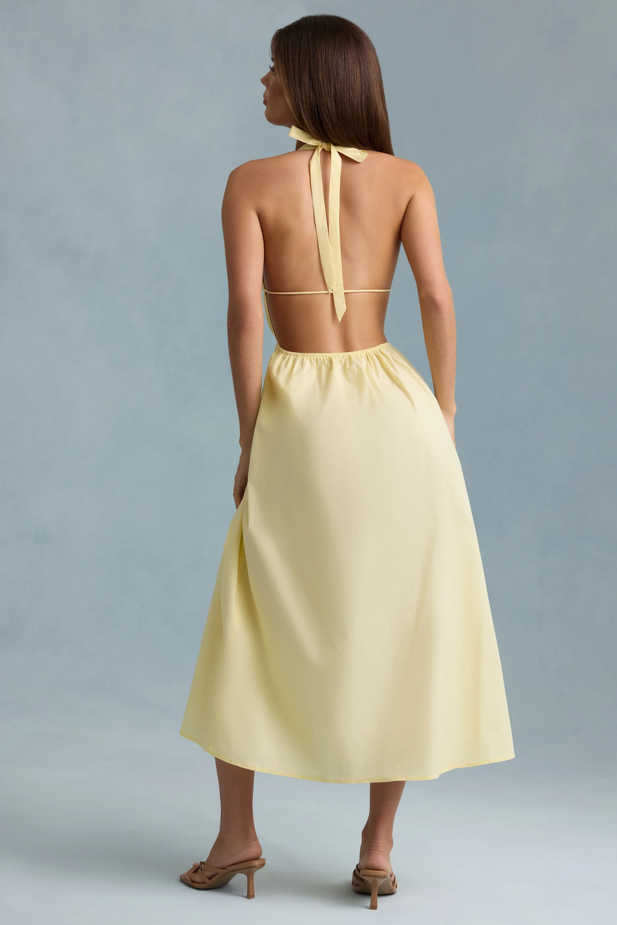 Backless Cotton-Poplin Midaxi Dress in Lemon Yellow - TREBLEV