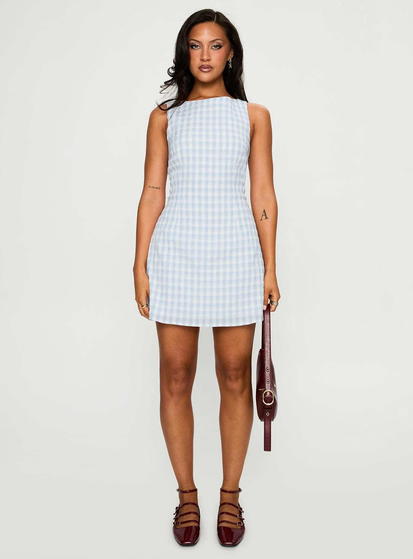 Alfalfa Mini Dress Blue Check - TREBLEV