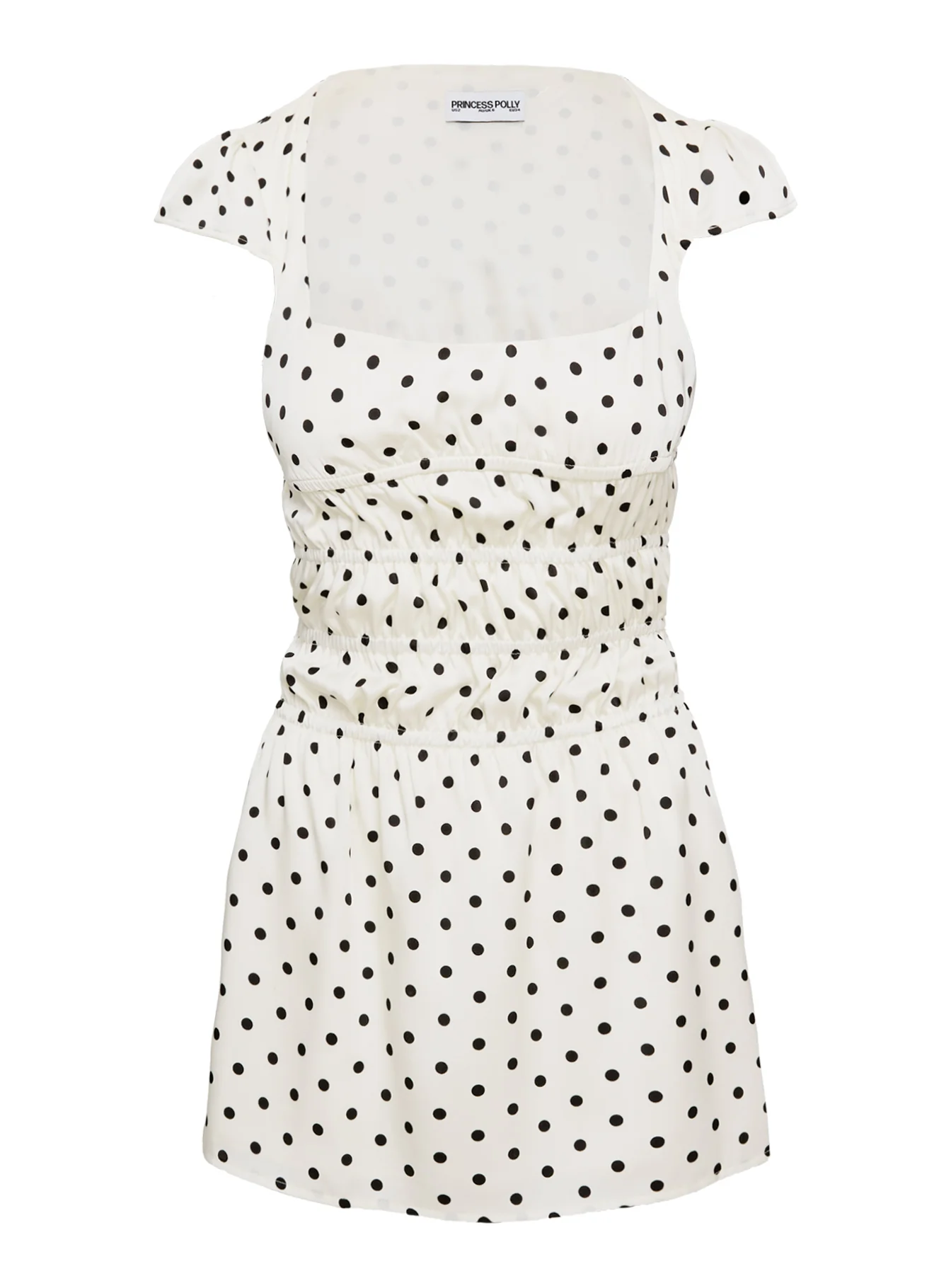 Evangelie Ruched Mini Dress White Polka - TREBLEV