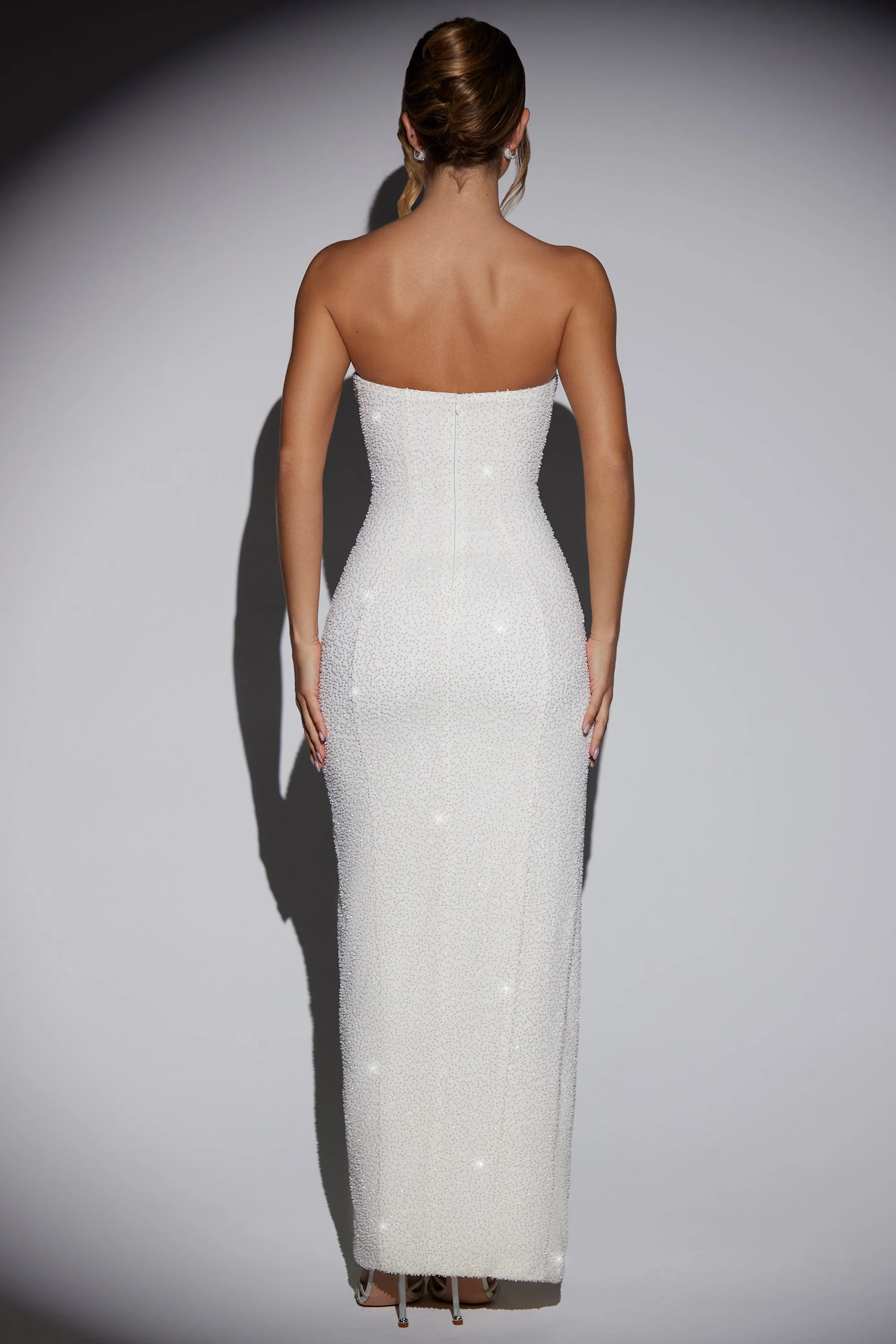 Embellished Bandeau Cowl Neck Maxi Dress in Ivory - TREBLEV