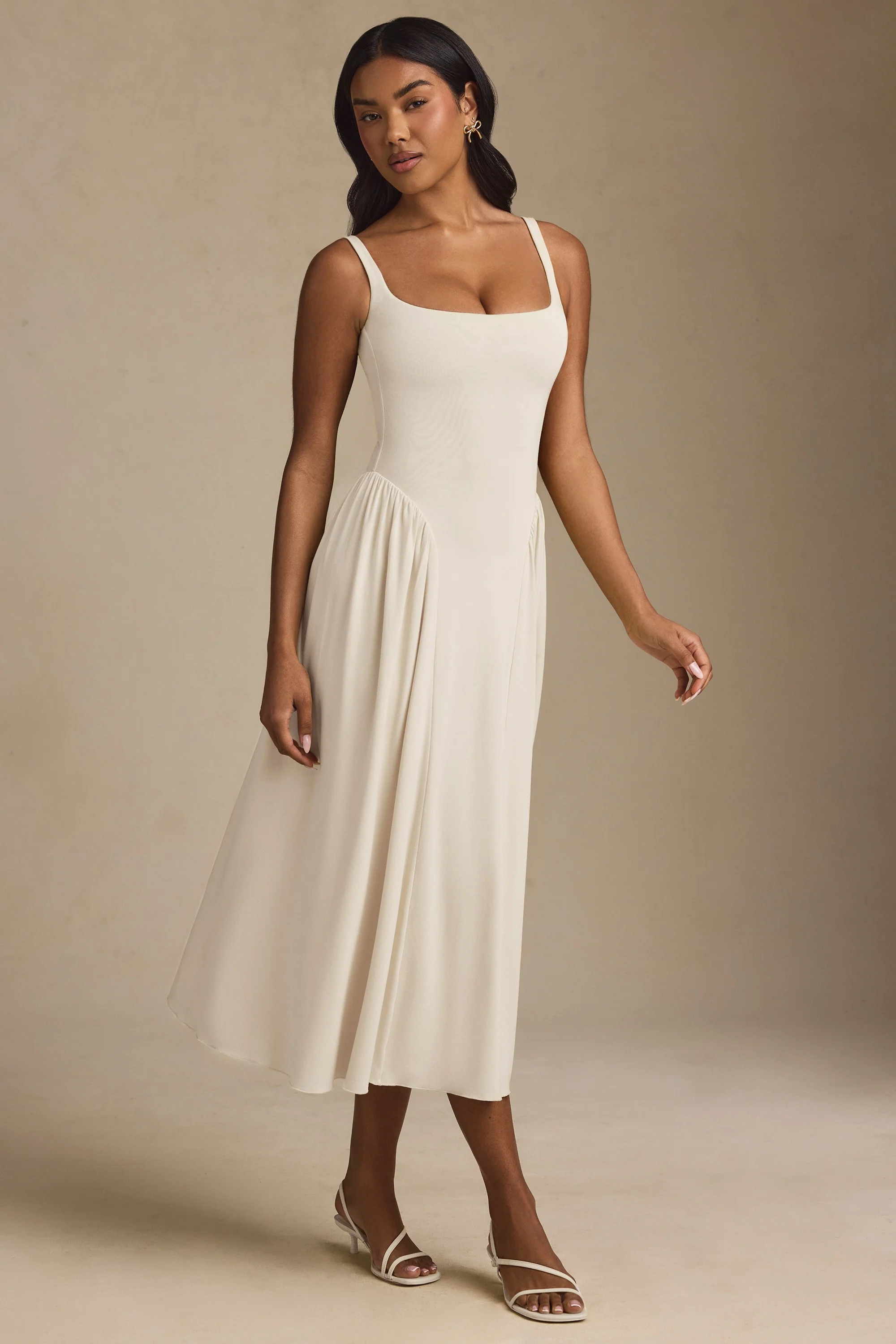 Modal A-Line Midaxi Dress in Ivory - TREBLEV