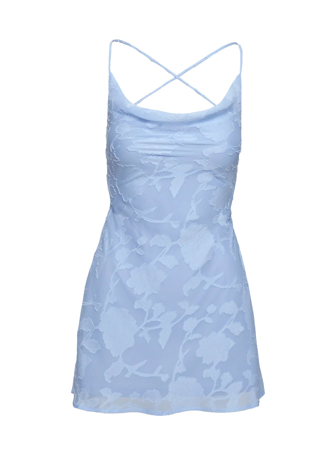 Celena Mini Dress Light Blue Burnout - TREBLEV
