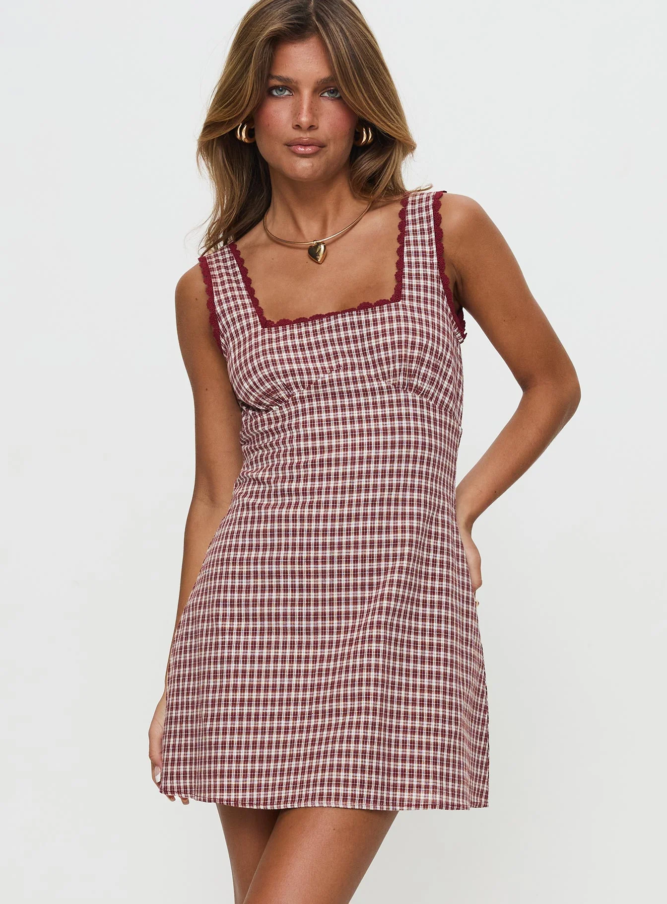 Dasha Mini Dress Red Check Tall - TREBLEV