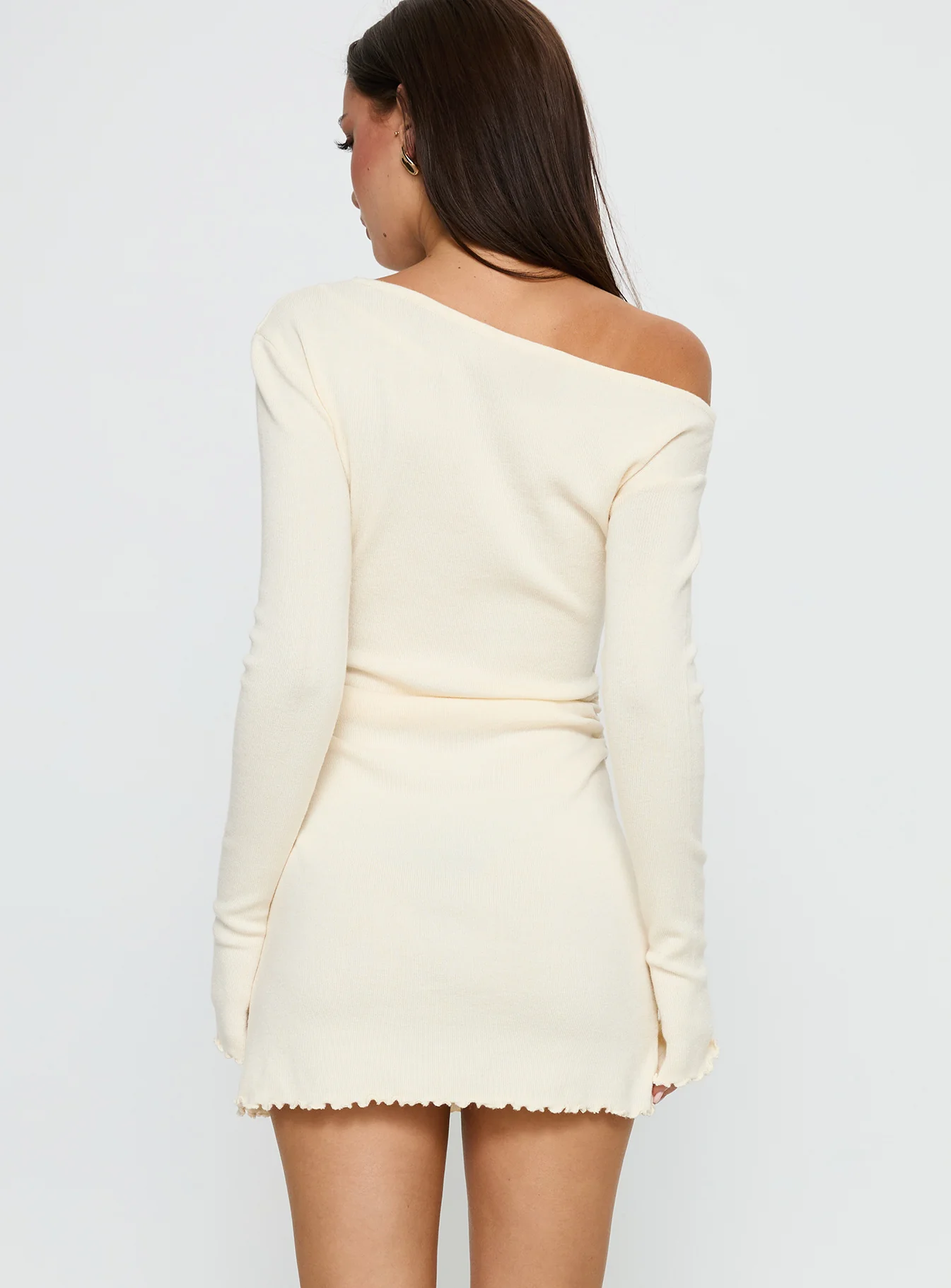 Yelsie Off Shoulder Long Sleeve Mini Dress Cream - TREBLEV