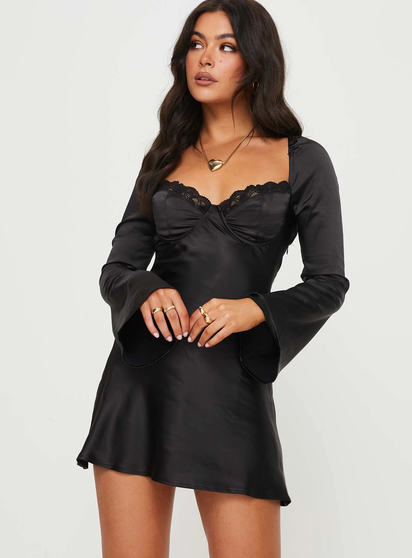 Moniz Long Sleeve Mini Dress Black - TREBLEV