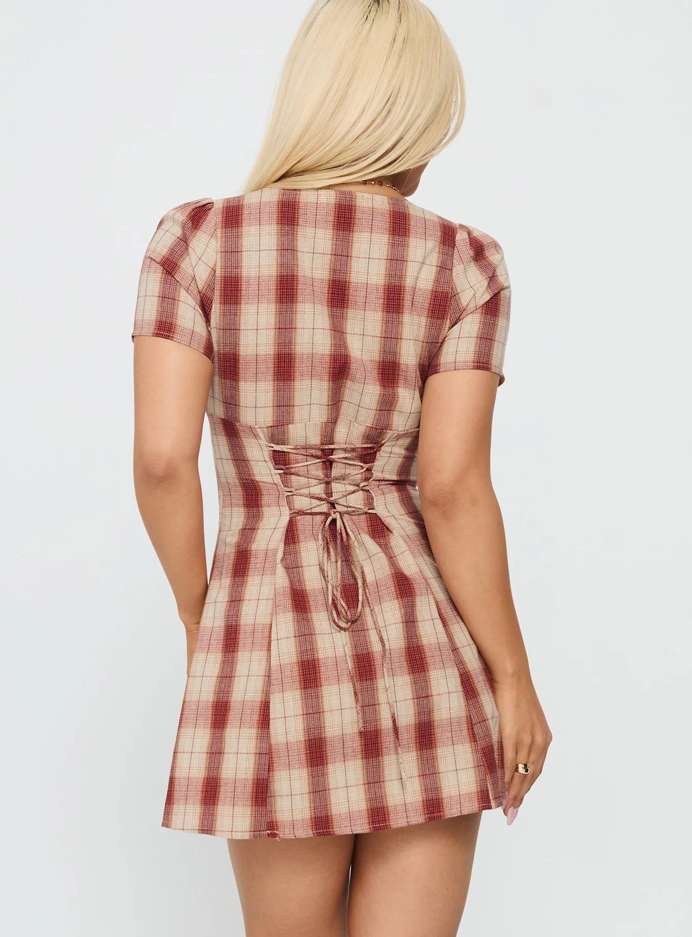 Twist Of Fate V Neck Mini Dress Plaid - TREBLEV
