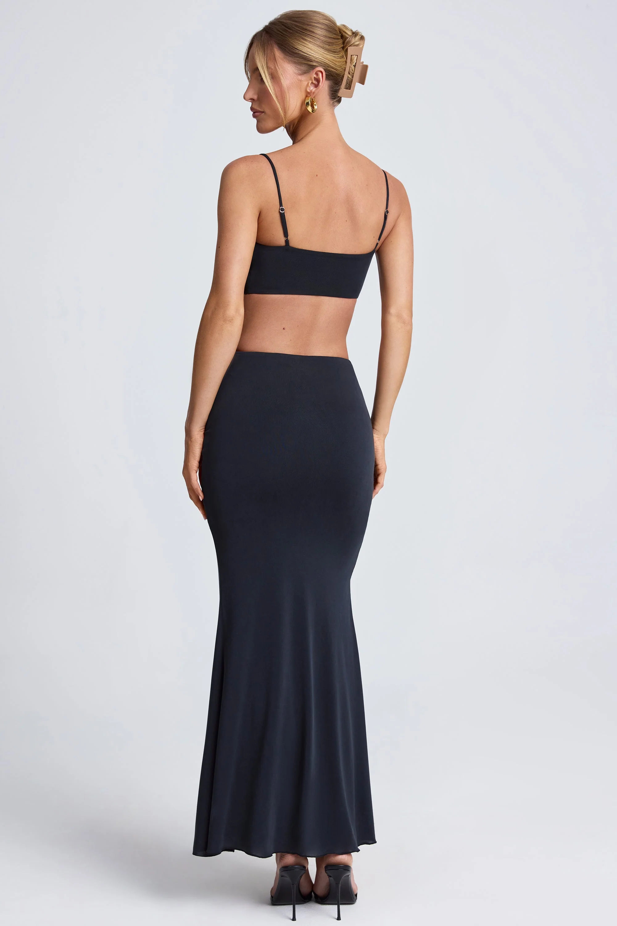 Hardware Detail Cut-Out Maxi Dress in Black - TREBLEV