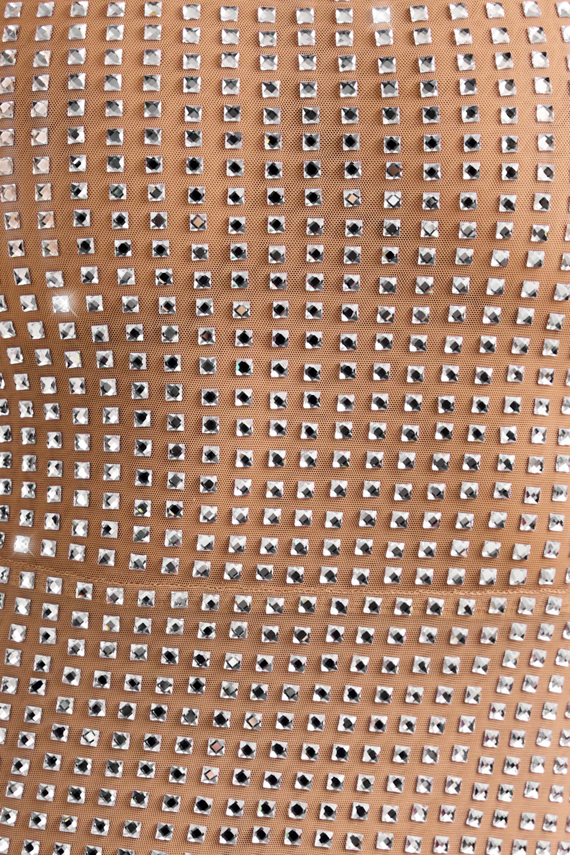 Embellished Square-Neck Mini Dress in Almond - TREBLEV