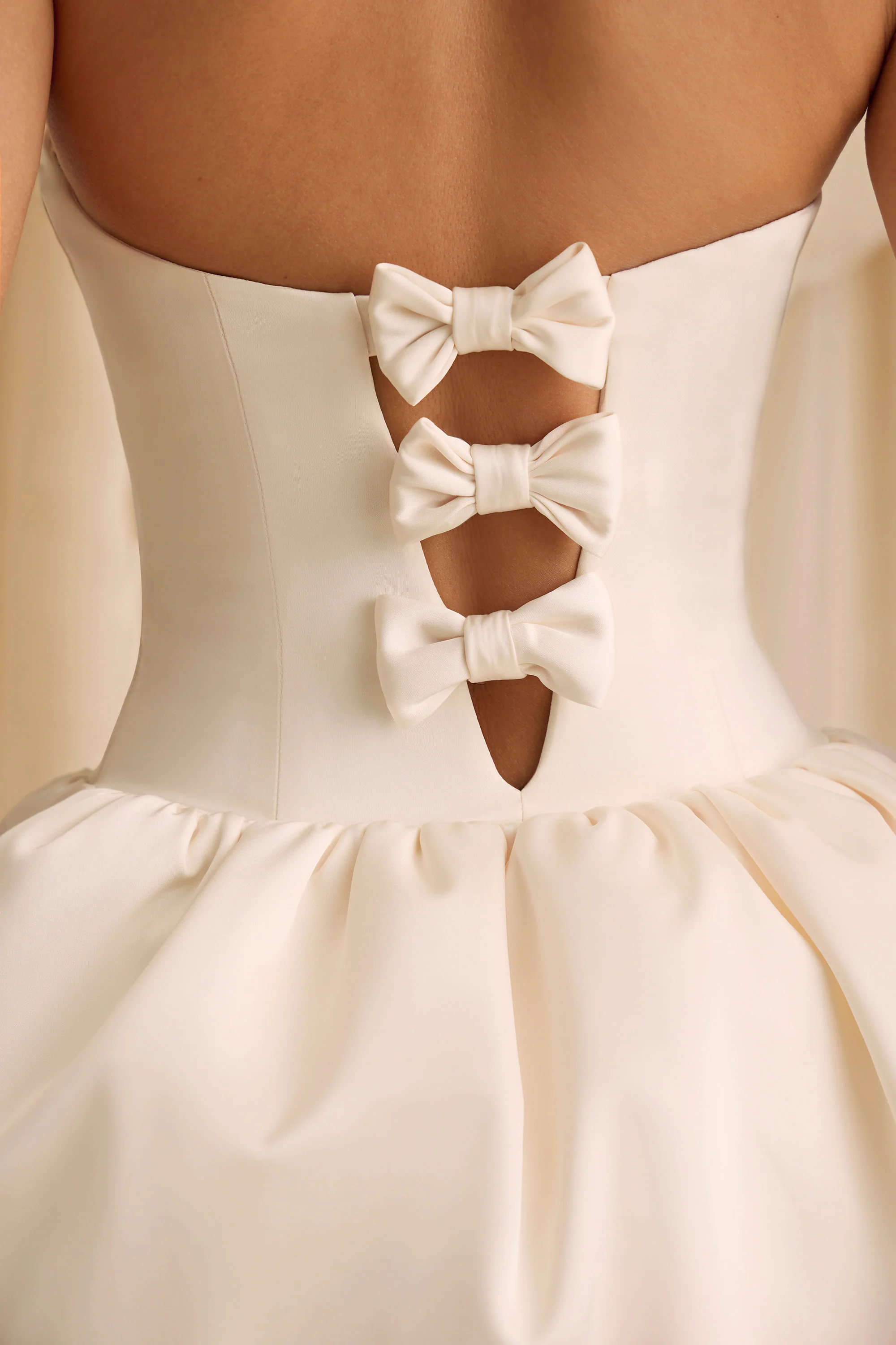 Convertible Bow-Detail Bubble Hem Midaxi Dress in Ivory - TREBLEV
