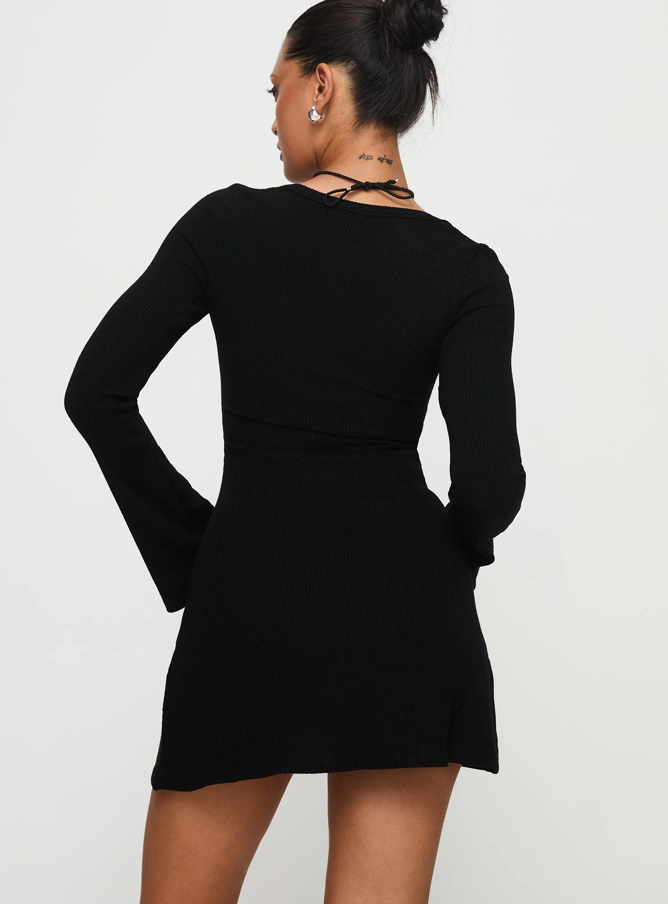 Best Interest Long Sleeve Mini Dress Black Tall - TREBLEV