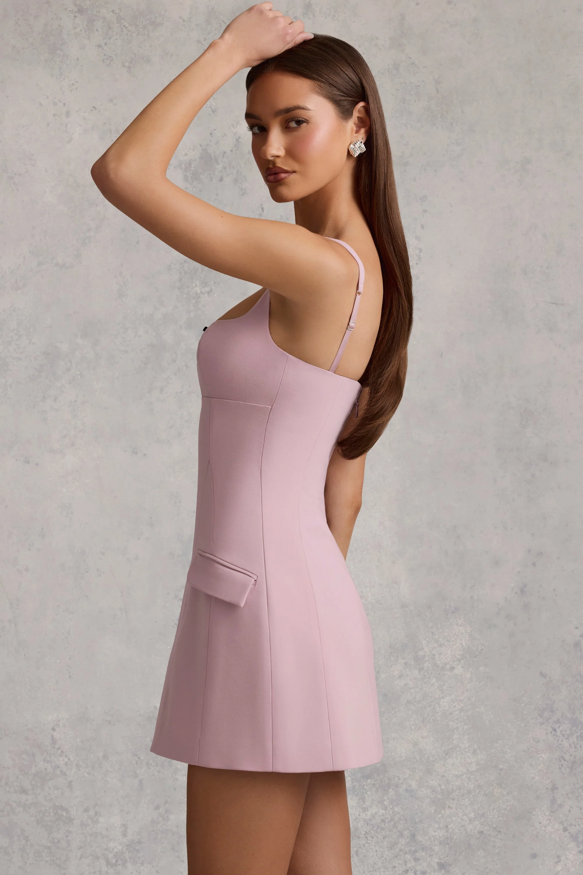 Cut-Out Structured A-Line Mini Dress in Mauve - TREBLEV