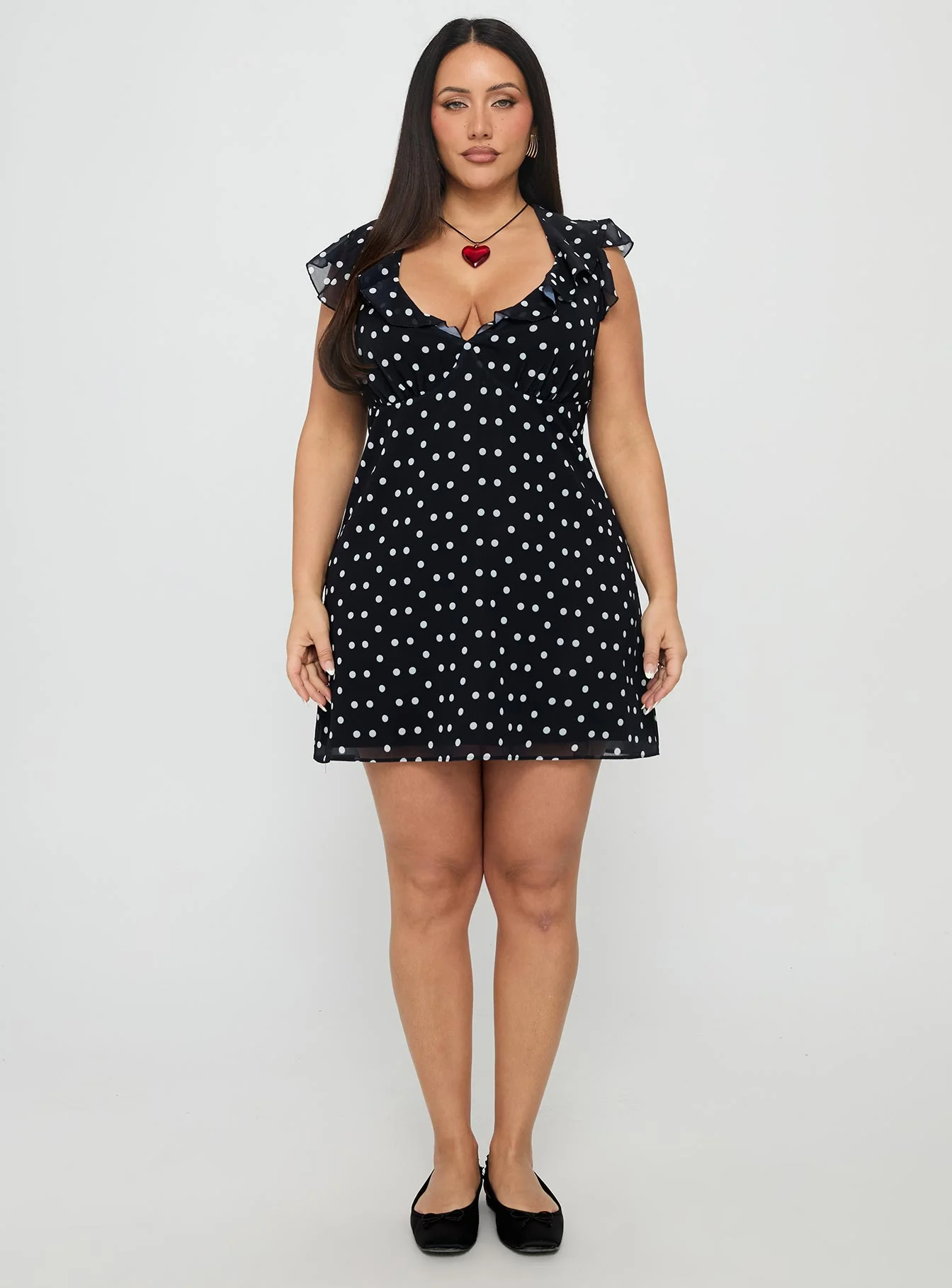 I Guess So Mini Dress Black Polka Dot Curve - TREBLEV