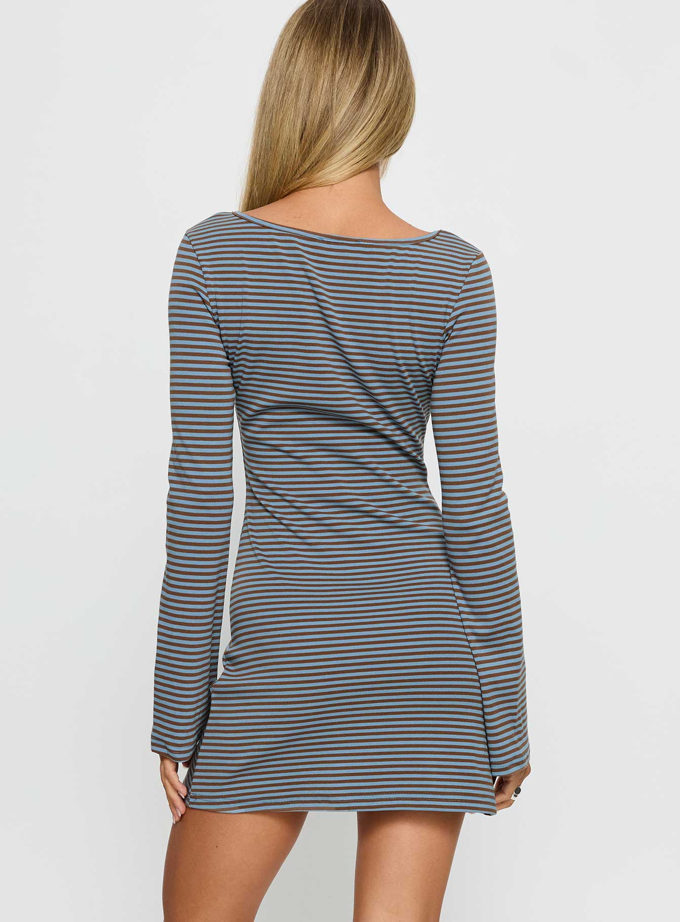 Bryanna Long Sleeve Mini Dress Blue / Brown - TREBLEV