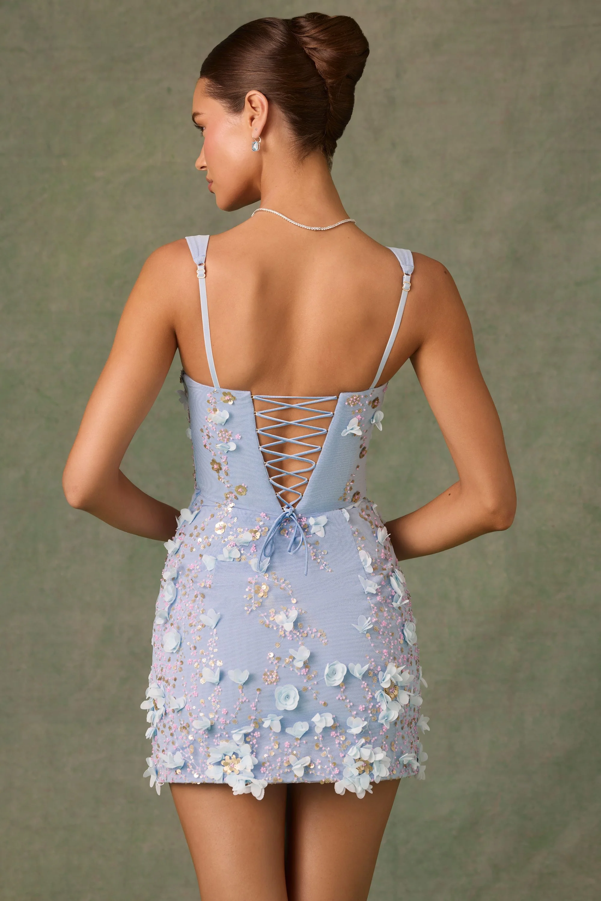 Embellished Corset Mini Dress in Sky Blue - TREBLEV
