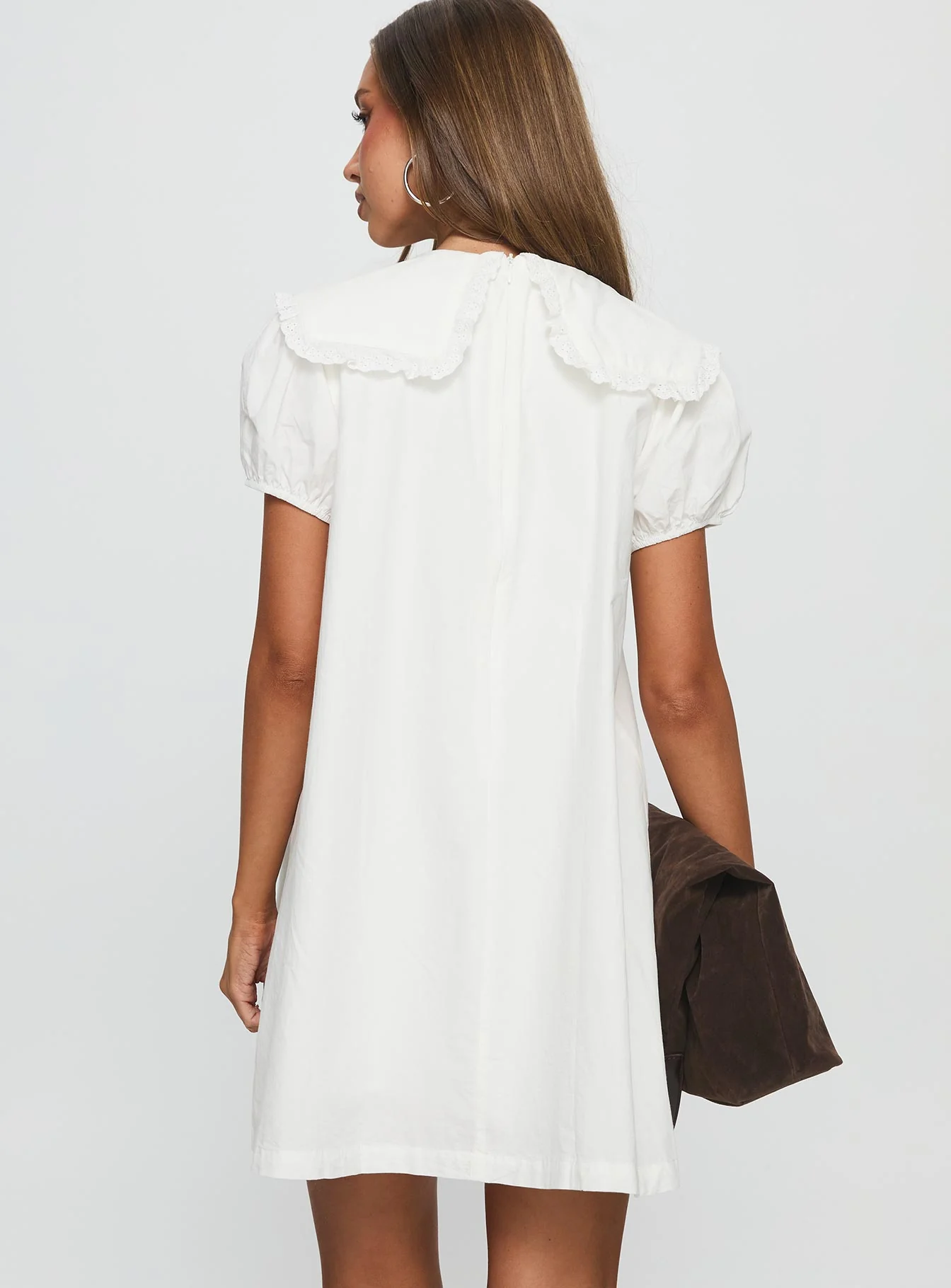 Roseprick Puff Sleeve Babydoll Dress White - TREBLEV