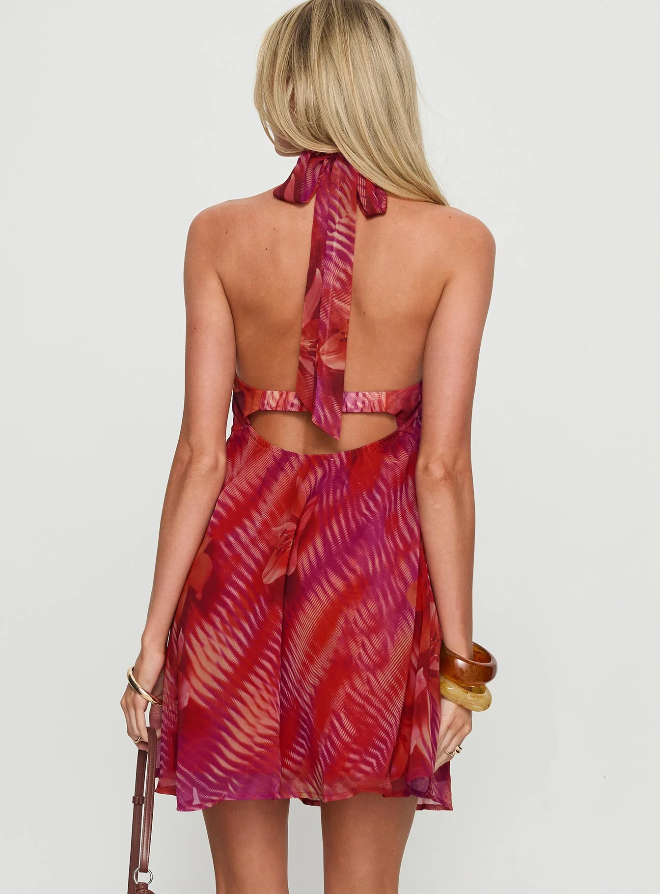 Magica Halter Keyhole Mini Dress Red Floral - TREBLEV