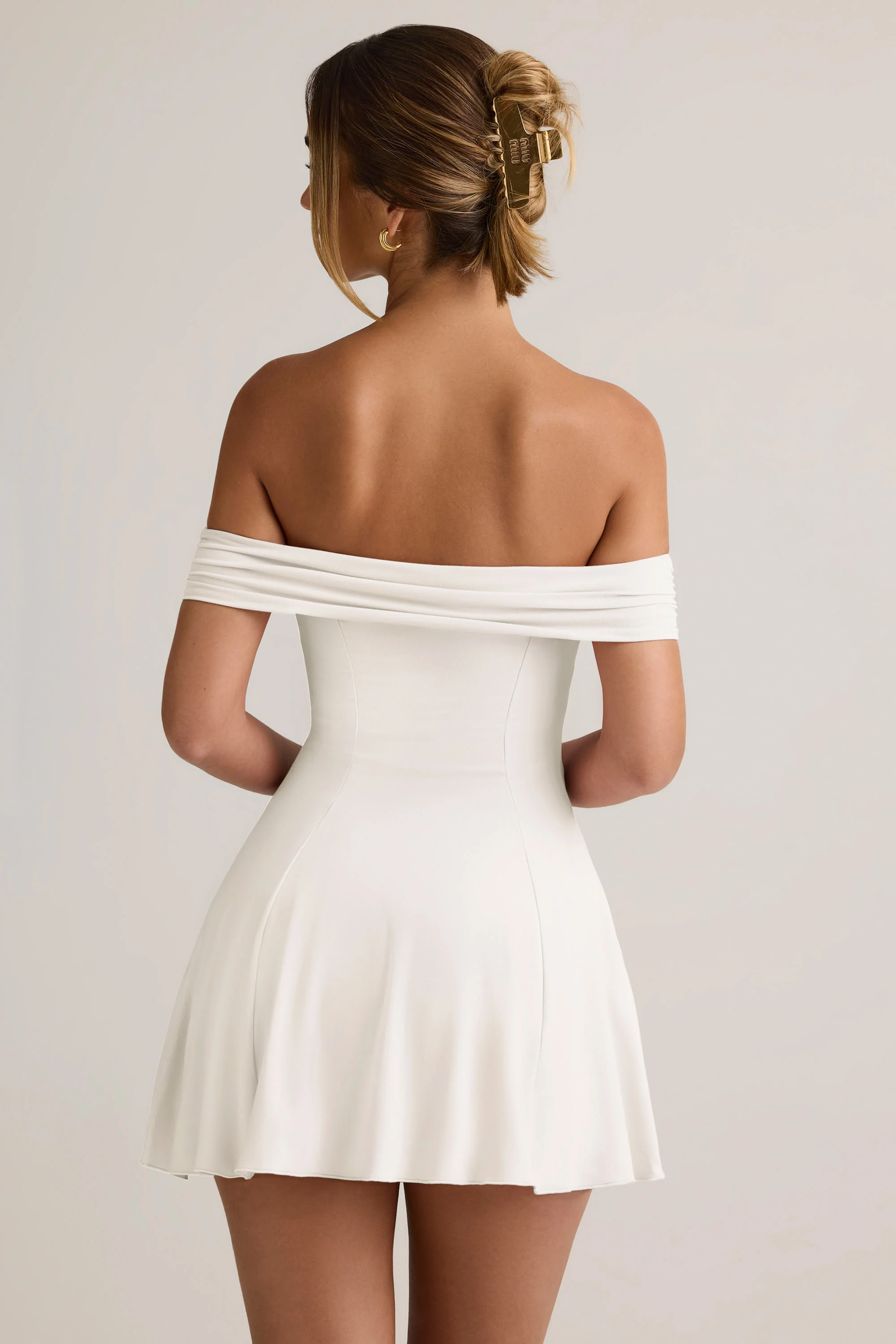 Modal Off-Shoulder A-Line Mini Dress in White - TREBLEV