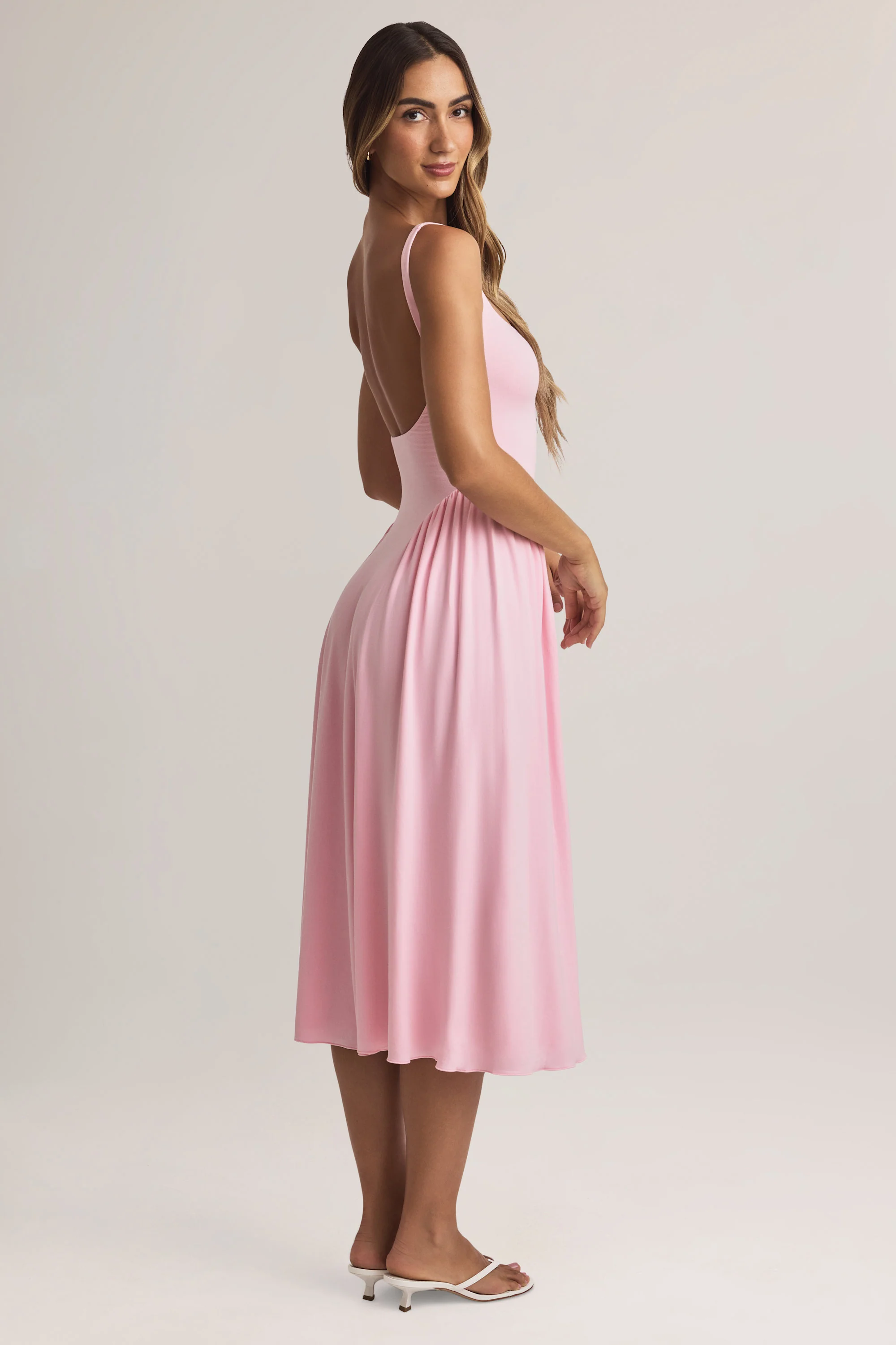 Modal A-Line Midaxi Dress in Pastel Pink - TREBLEV