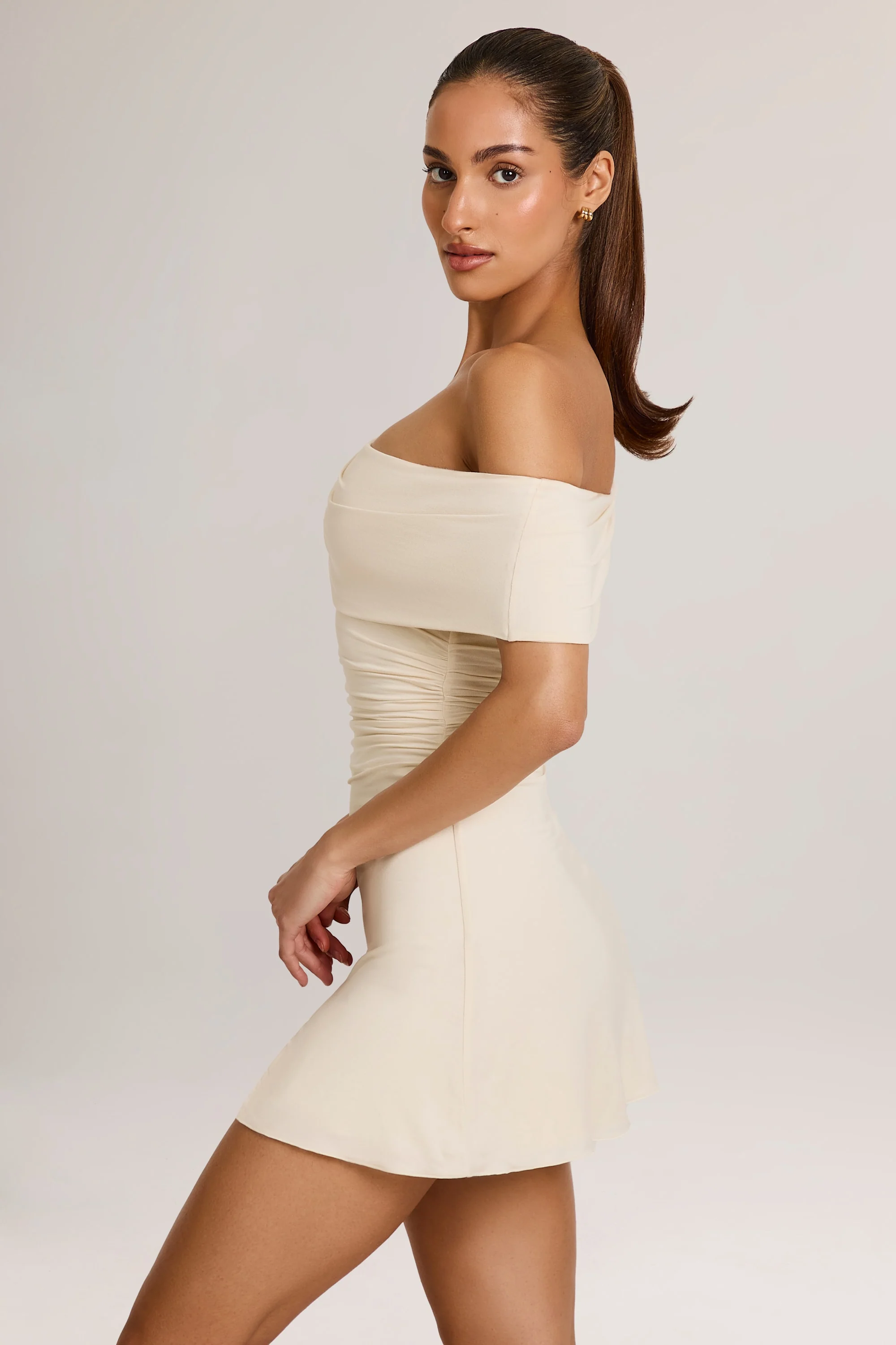 Modal Asymmetric A-Line Mini Dress in Ivory - TREBLEV