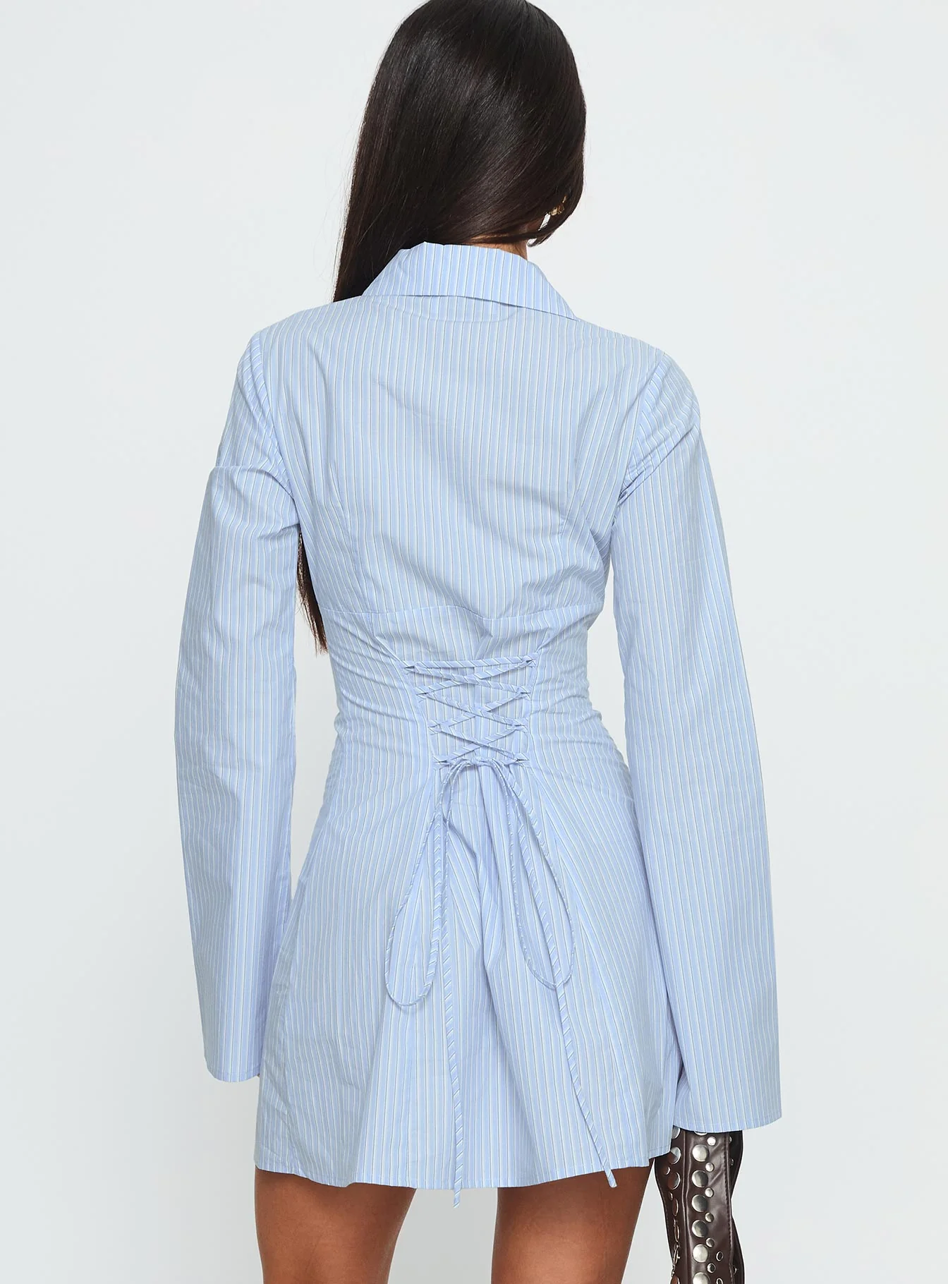 Tawni Long Sleeve Shirt Mini Dress Blue - TREBLEV