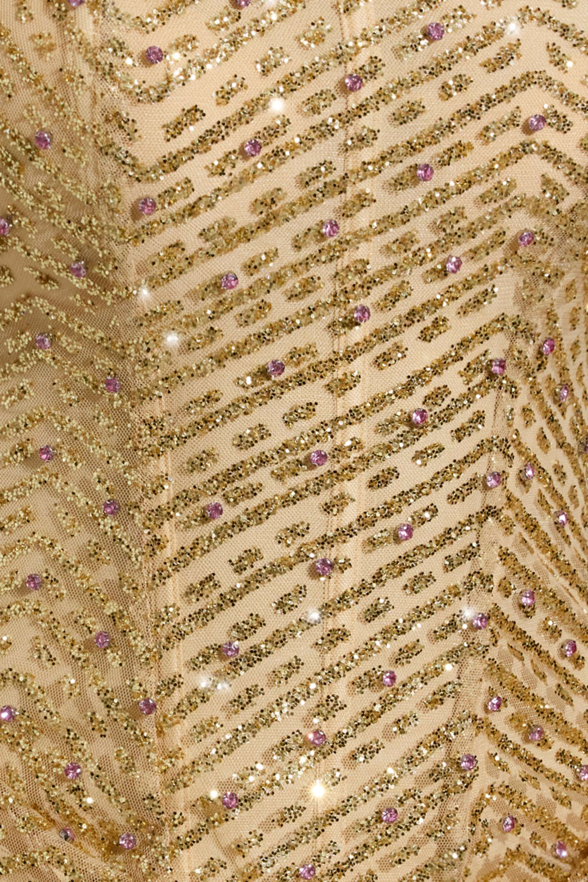 Embellished Bandeau A-Line Mini Dress in Gold - TREBLEV