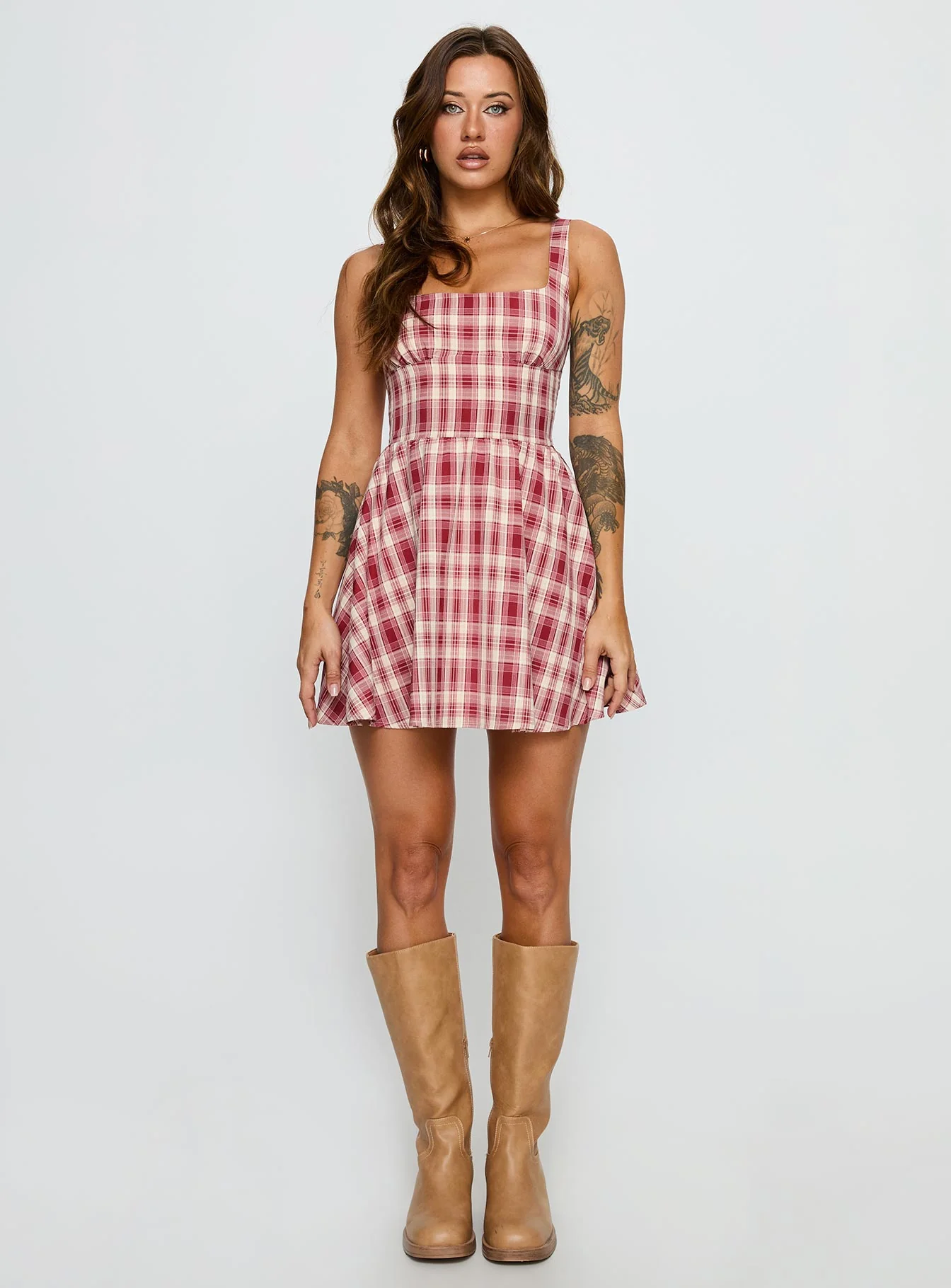 Ofeliah Mini Dress Red Check - TREBLEV