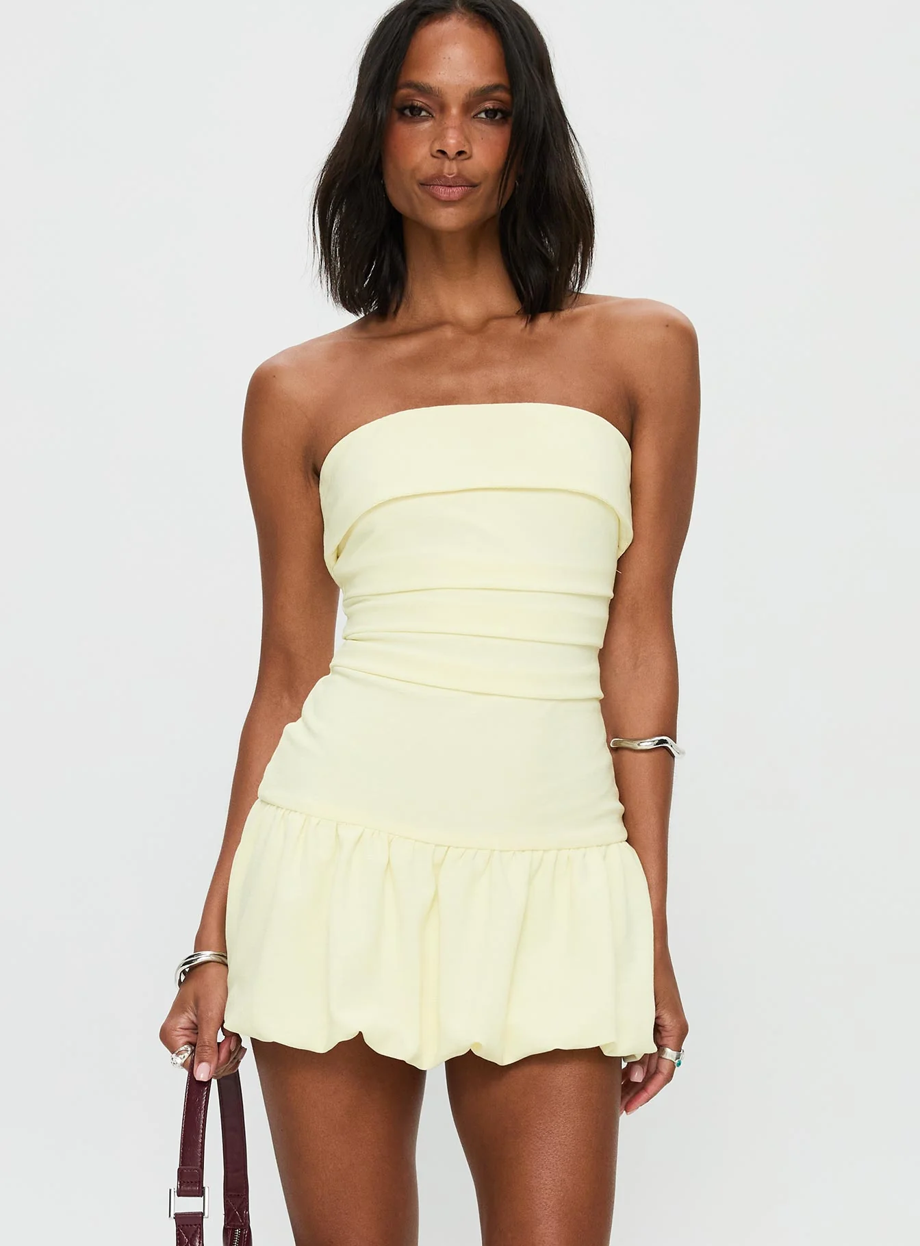 Mousse Strapless Mini Dress Lemon - TREBLEV