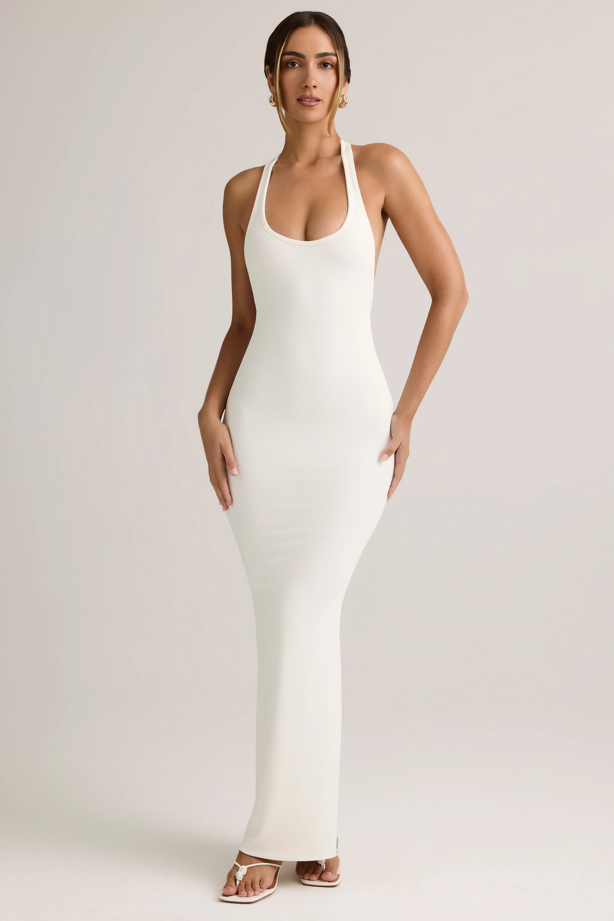 Modal Racerback Maxi Dress in White - TREBLEV