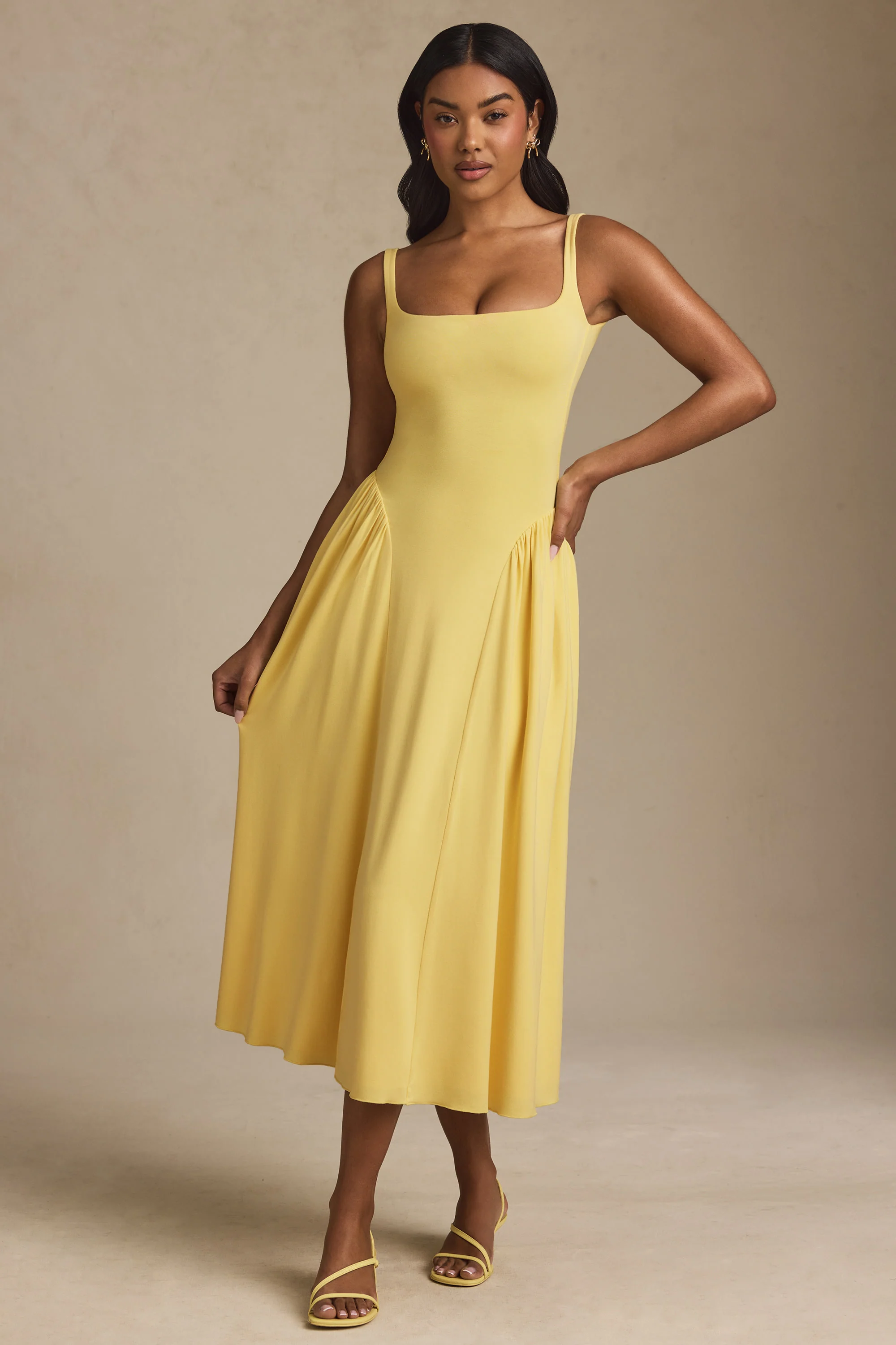 Modal A-Line Midaxi Dress in Pastel Yellow - TREBLEV