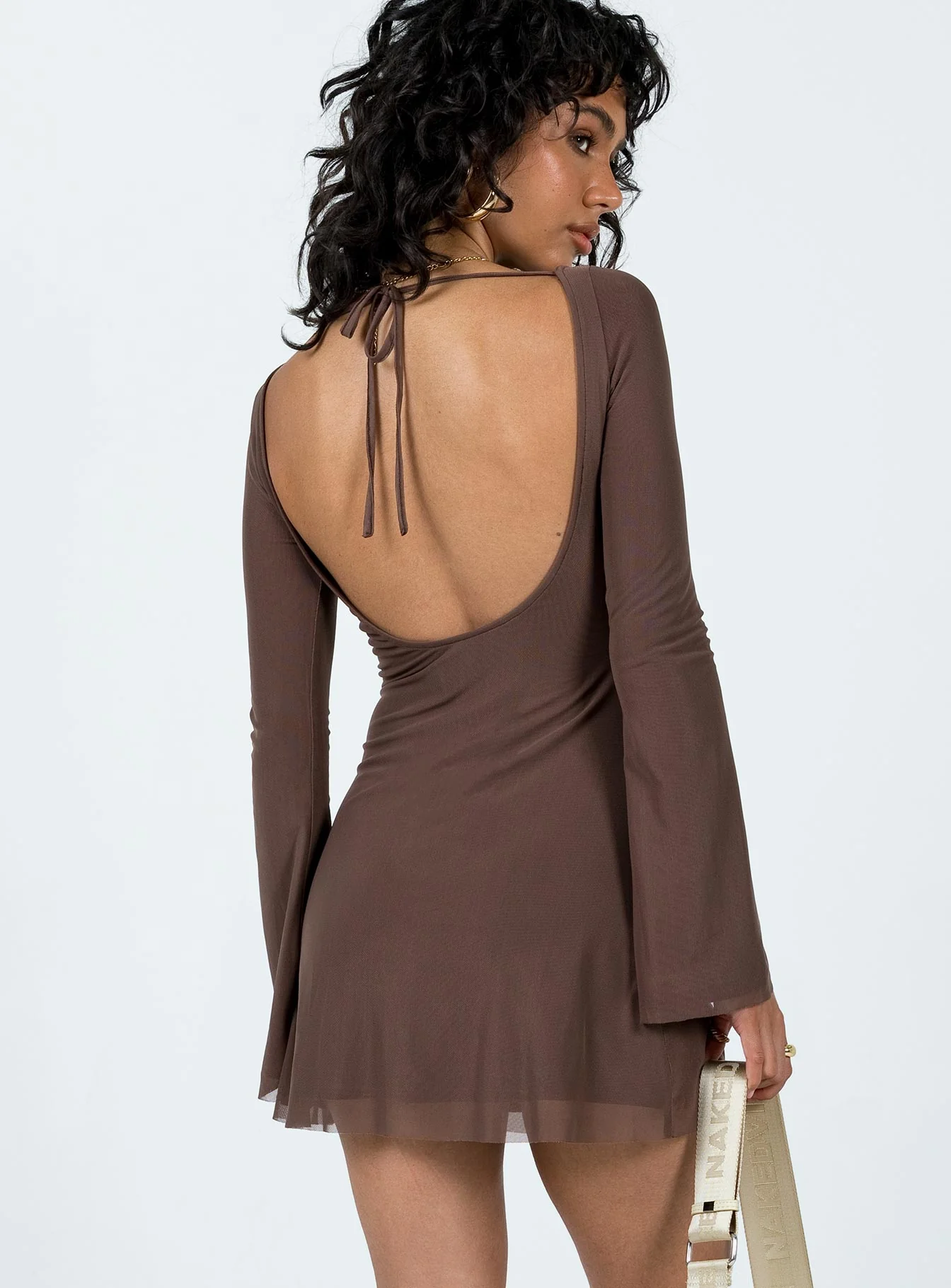 Lukea Long Sleeve Mini Dress Brown - TREBLEV