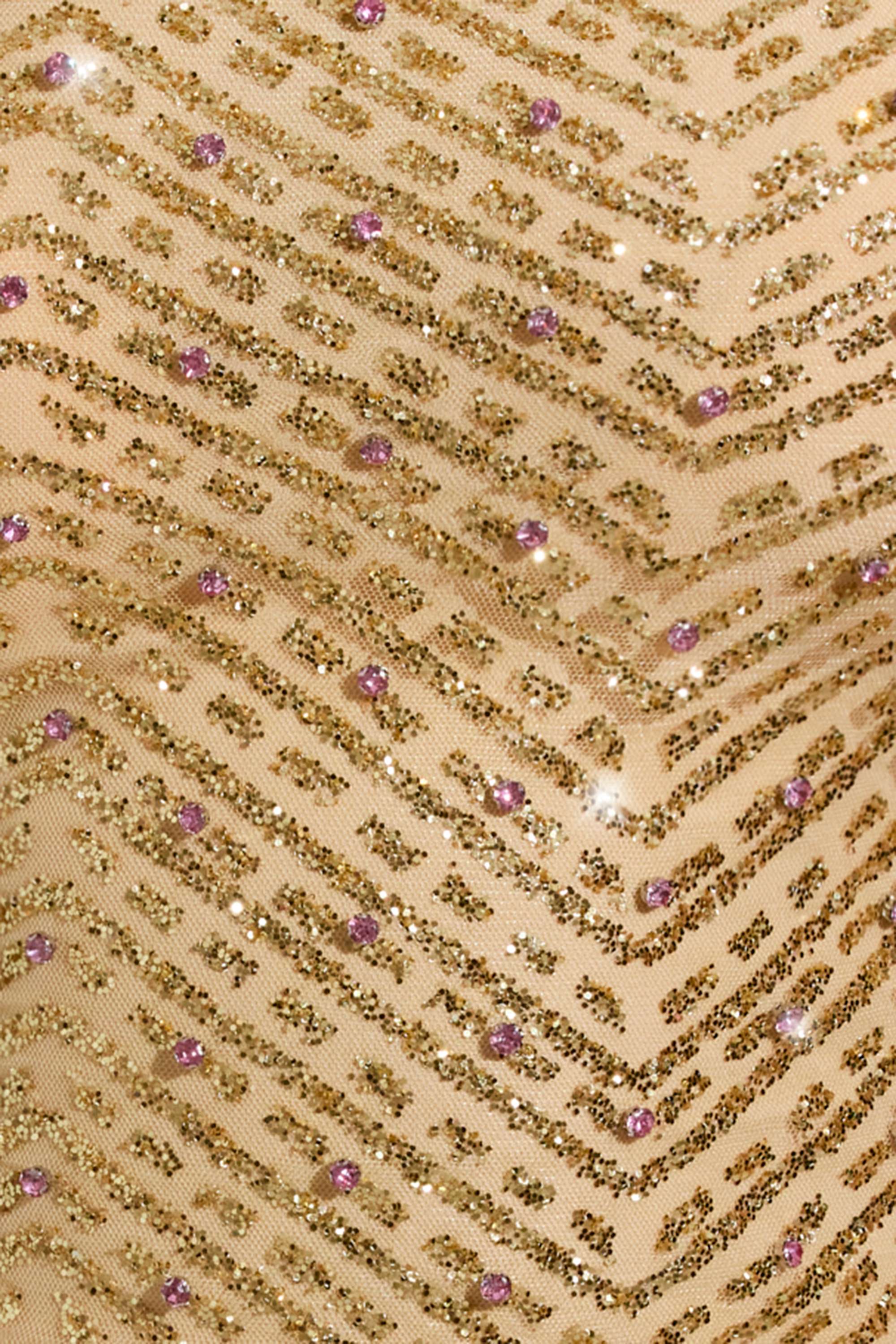 Embellished Scarf-Detail Asymmetric Top in Gold - TREBLEV