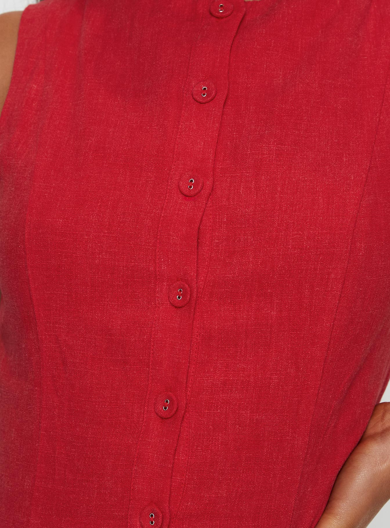 Dollie Linen Mini Dress Red - TREBLEV