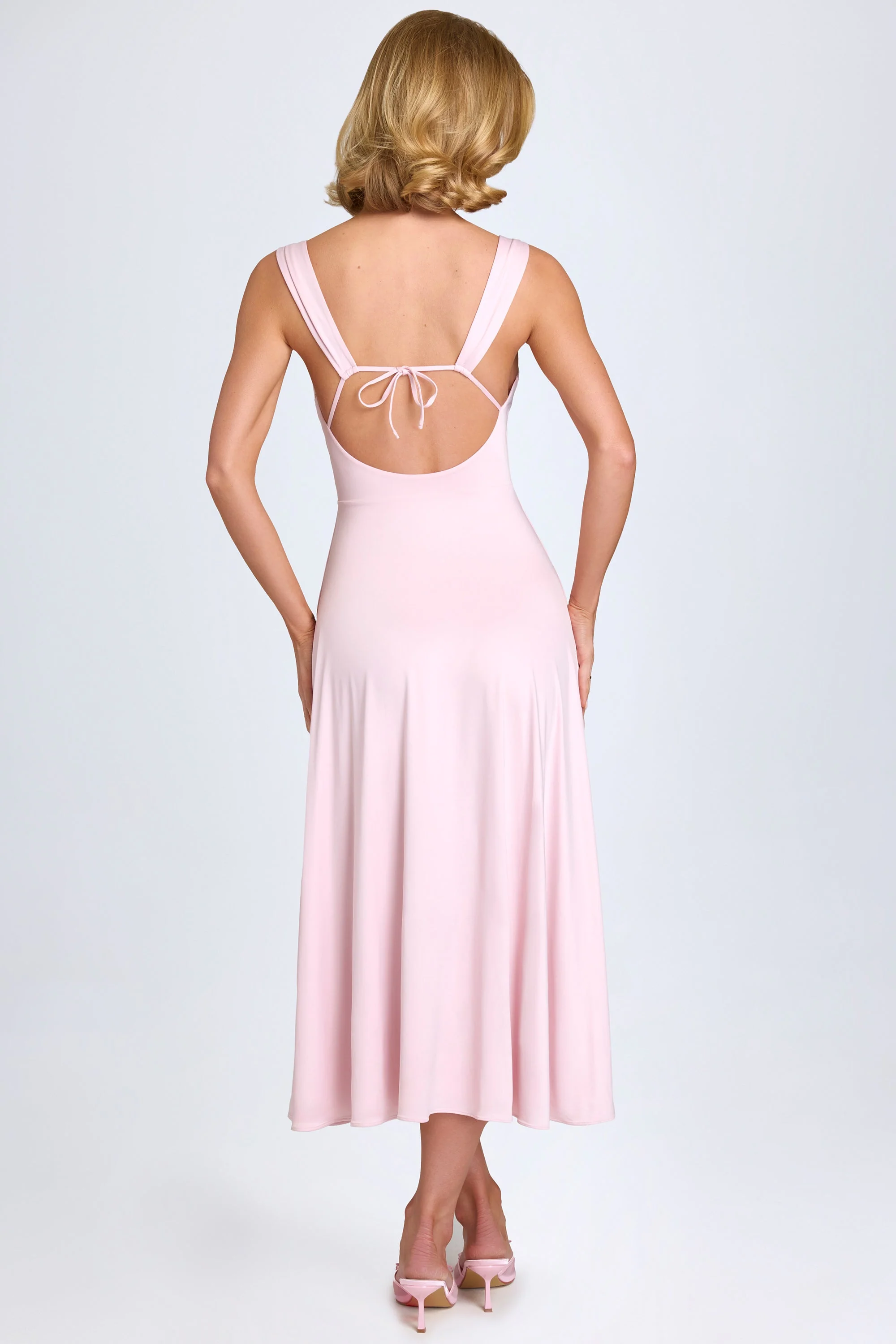 Sweetheart-Neck Ruched Midaxi Dress in Blush - TREBLEV