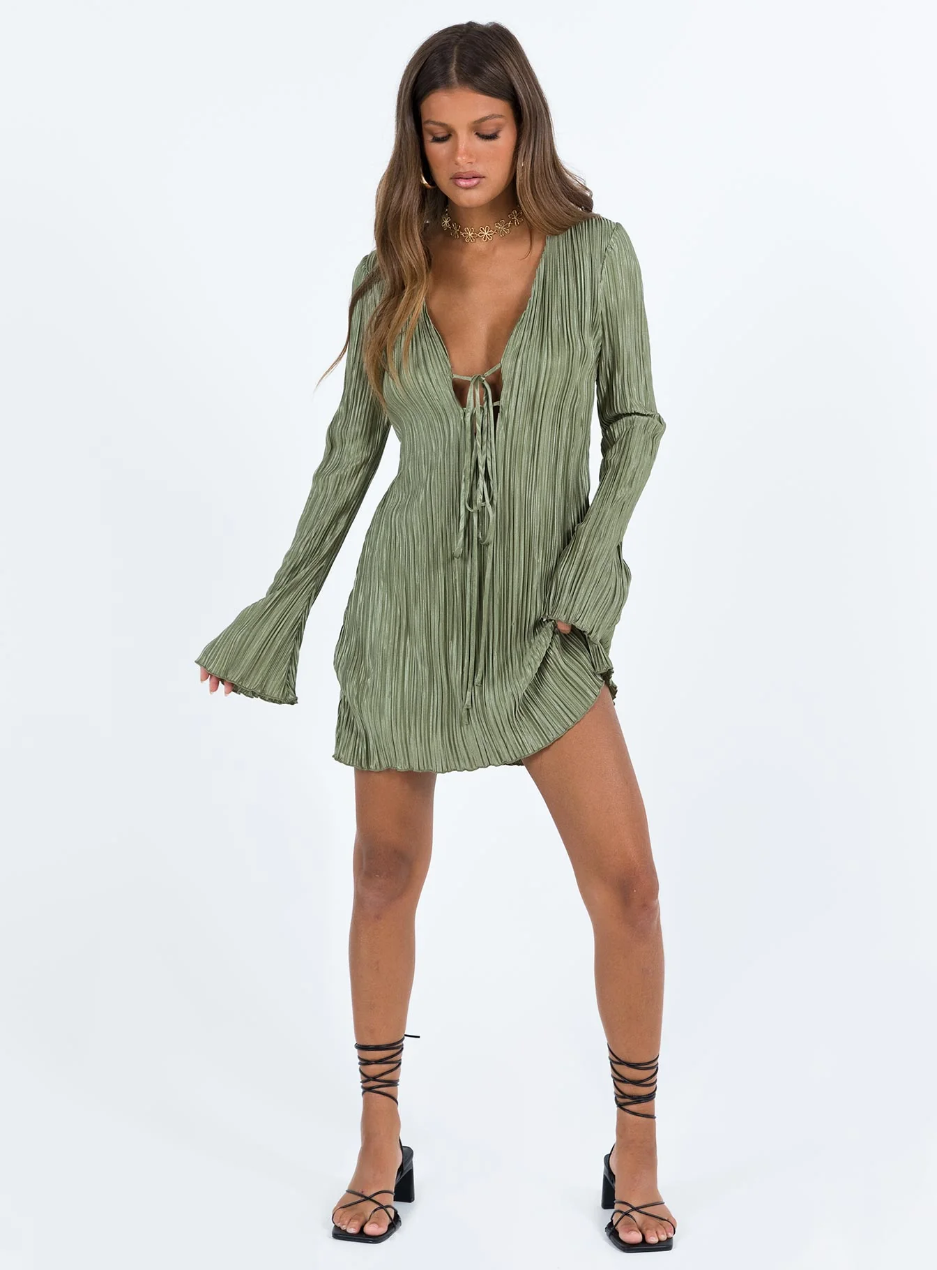 Malop Long Sleeve Mini Dress Sage - TREBLEV