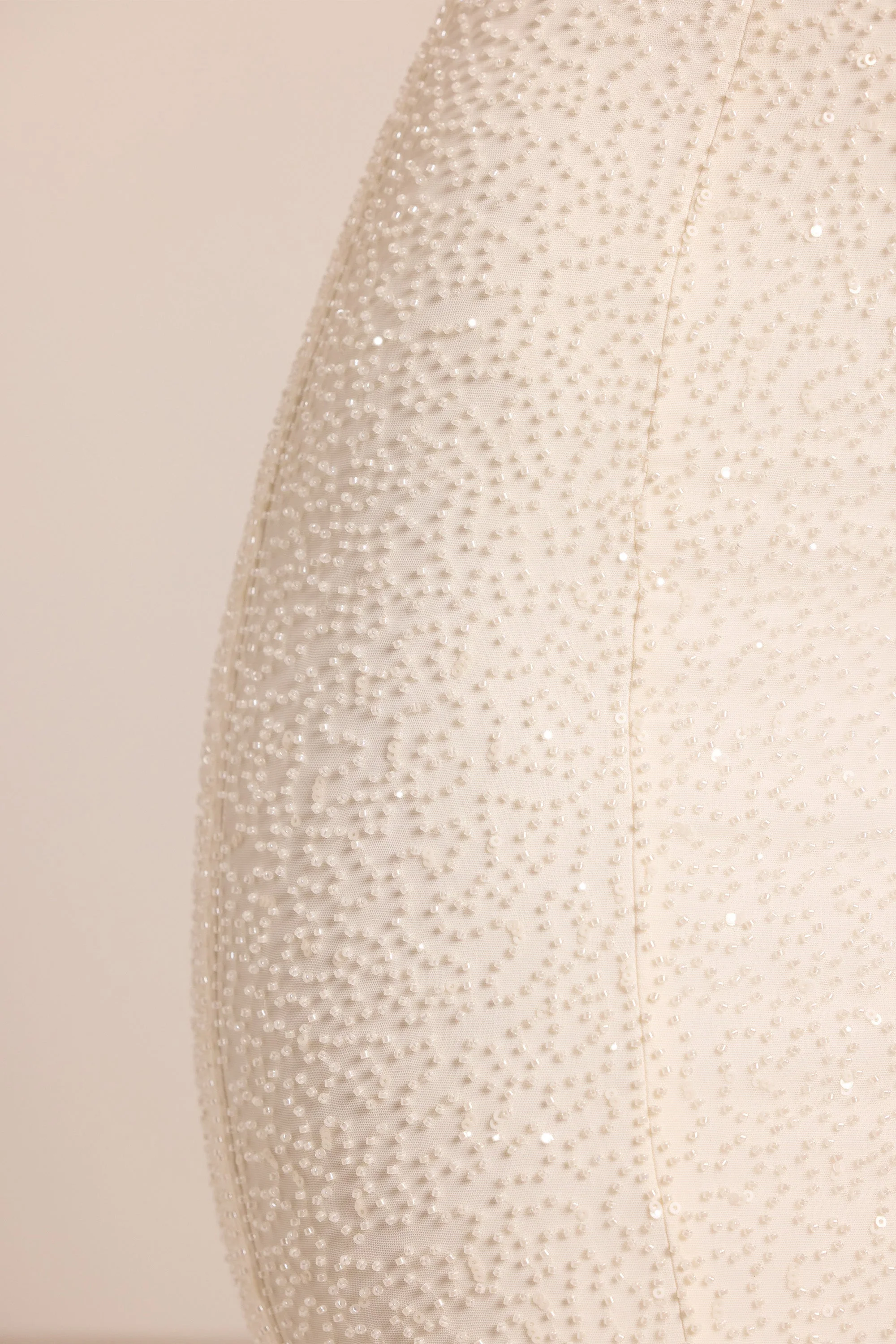 Embellished Bandeau Cowl Neck Maxi Dress in White - TREBLEV