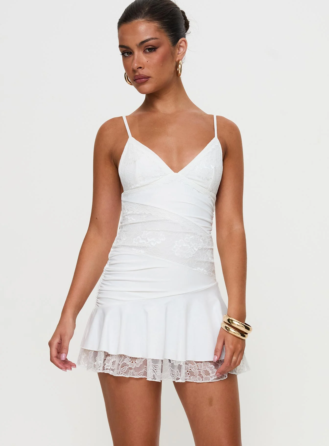Love Is Alive Lace Mini Dress White - TREBLEV
