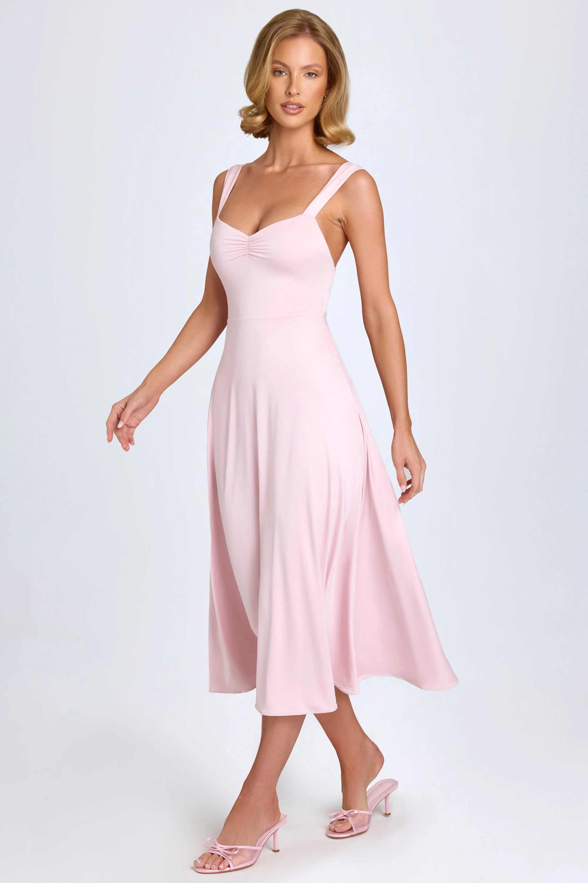 Sweetheart-Neck Ruched Midaxi Dress in Blush - TREBLEV