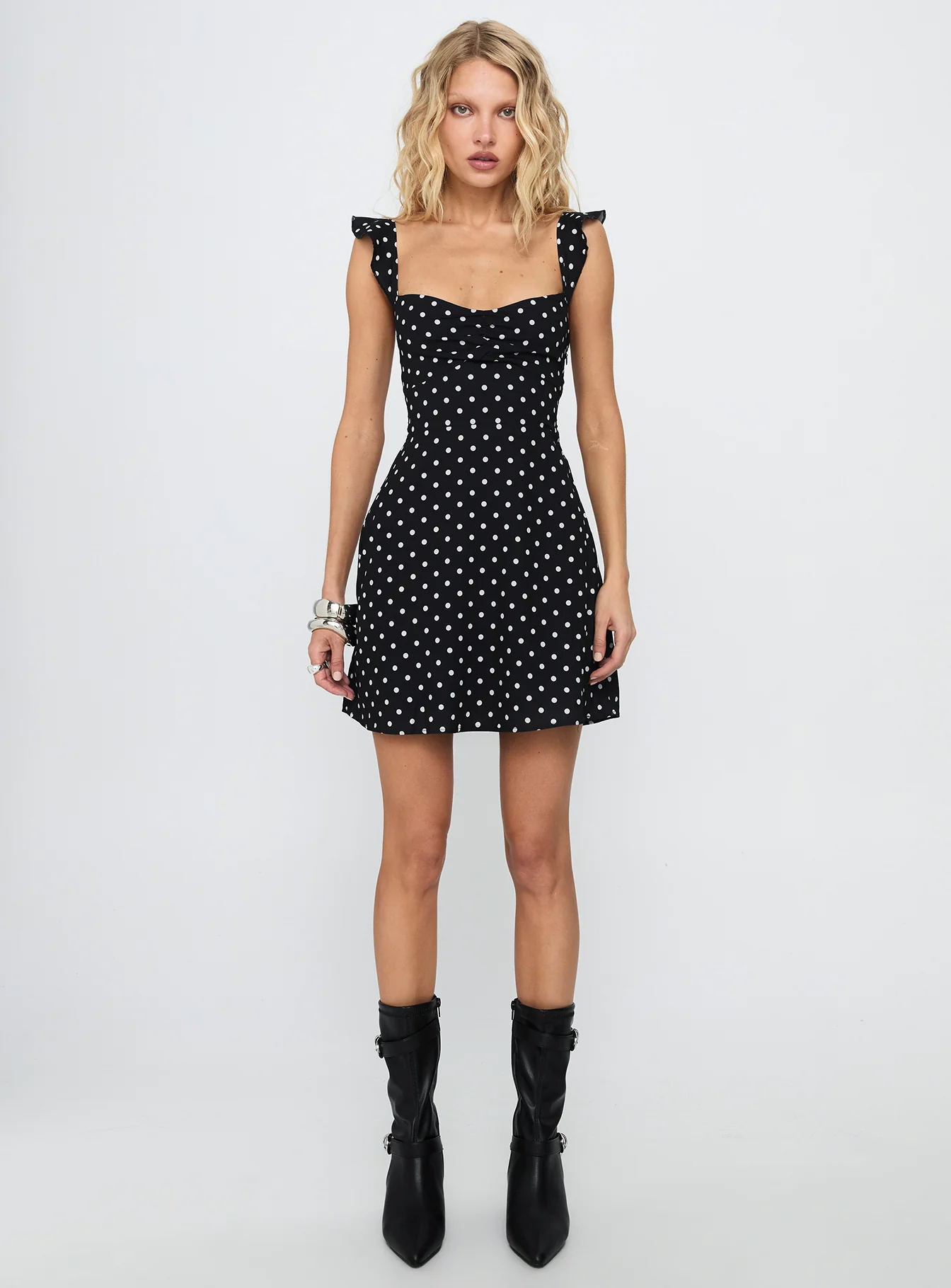 Landon Mini Dress Black / Polka Dot - TREBLEV