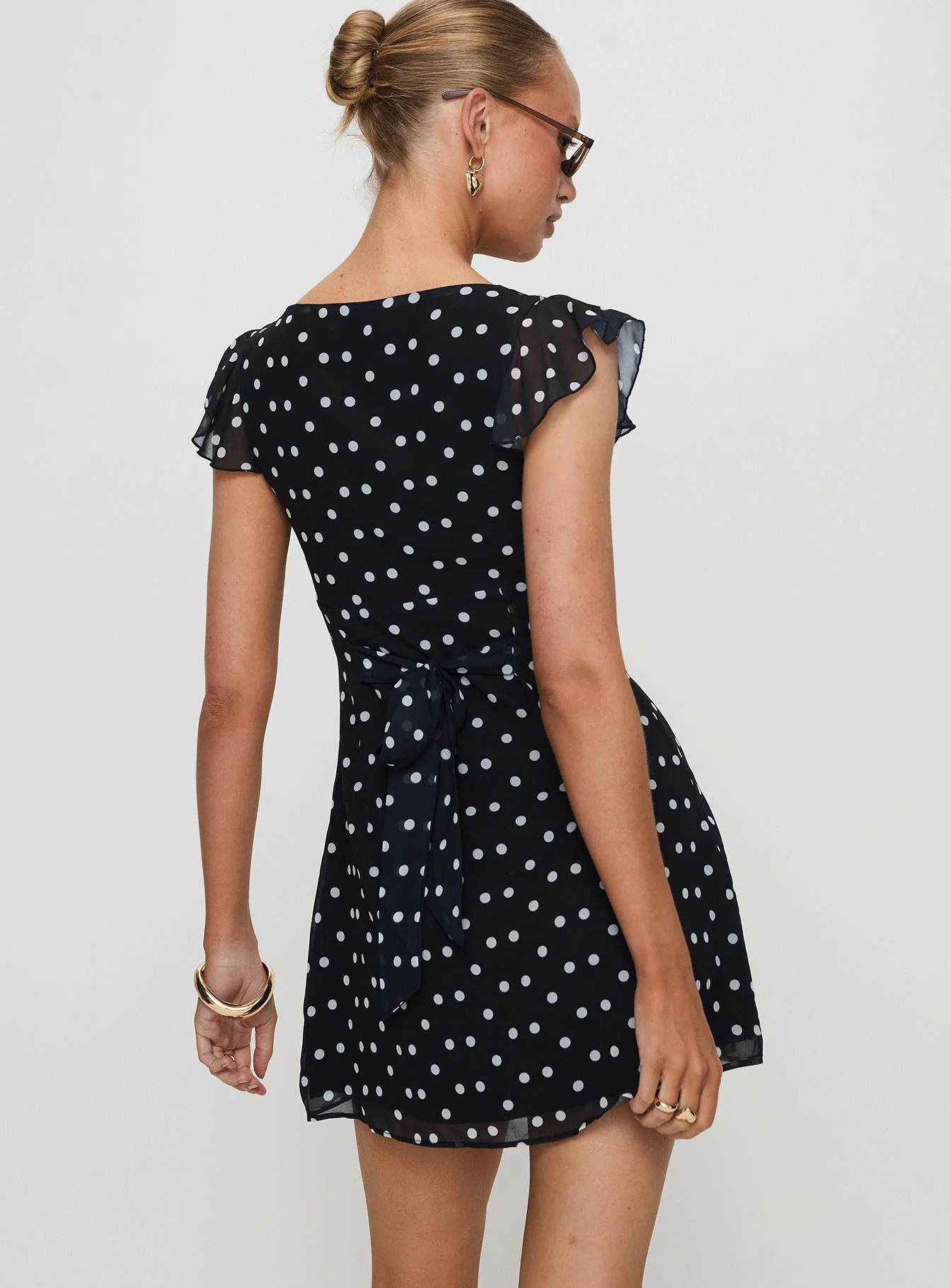 I Guess So Mini Dress Black Polka Dot Petite - TREBLEV