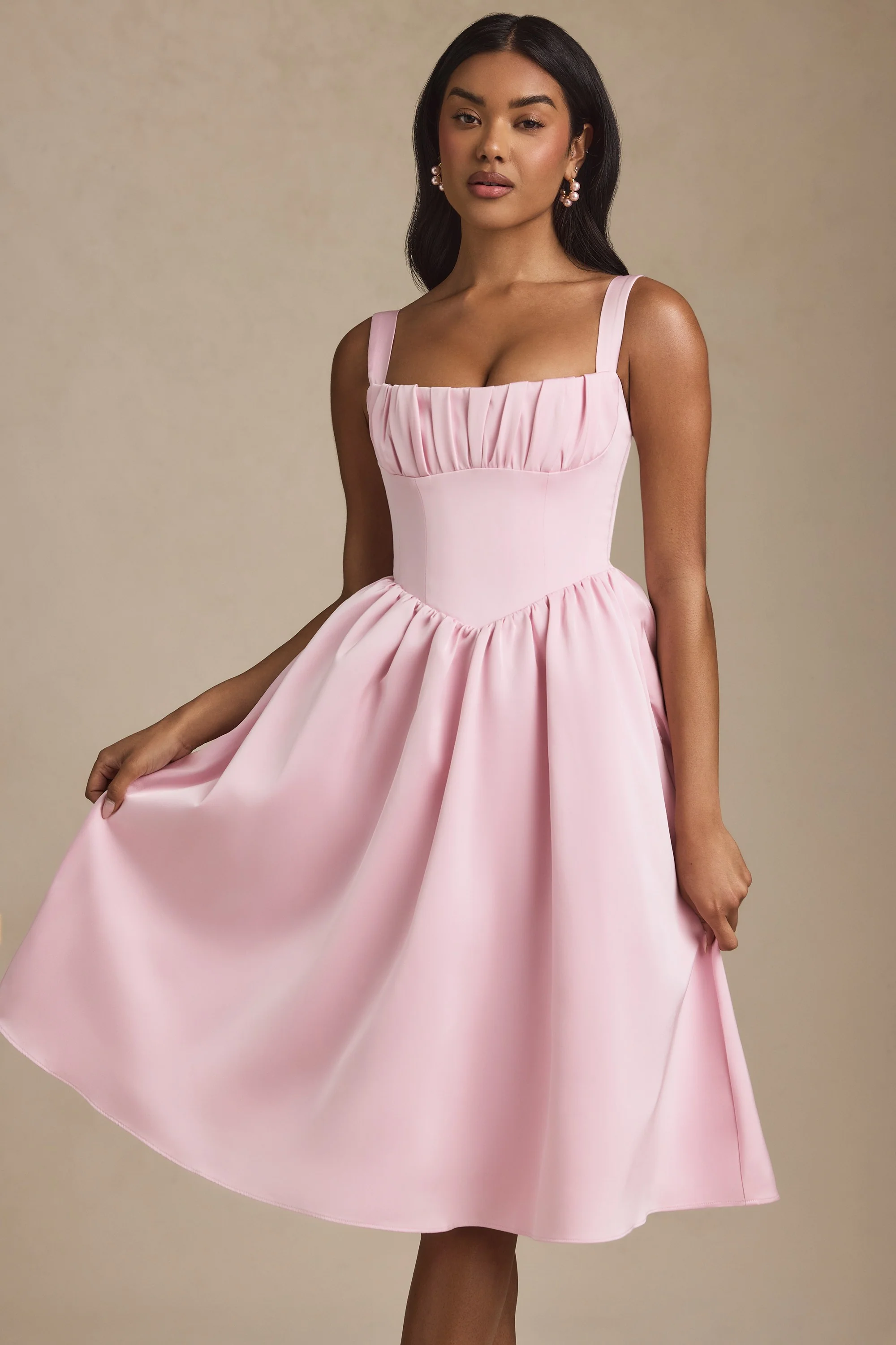 Draped Corset Midaxi Dress in Blush - TREBLEV