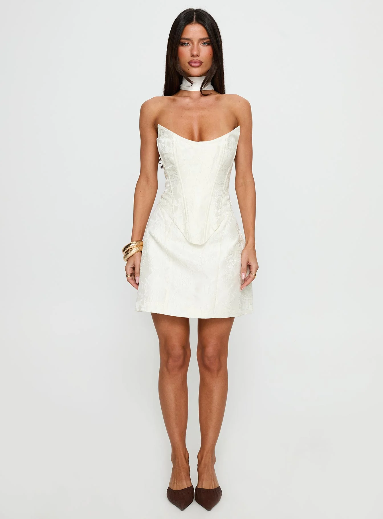 Pearla Strapless Scarf Mini Dress Ivory - TREBLEV
