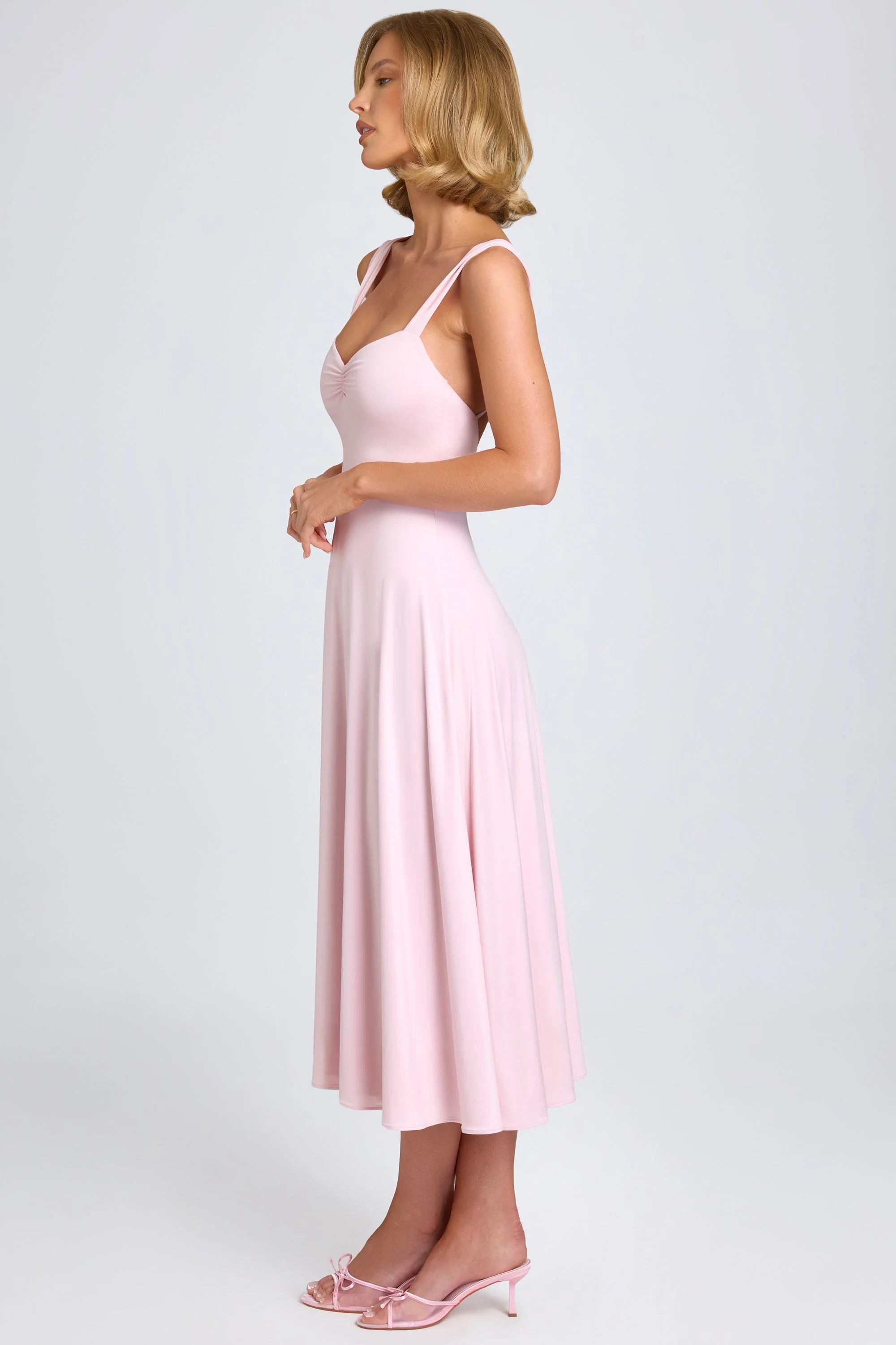 Sweetheart-Neck Ruched Midaxi Dress in Blush - TREBLEV