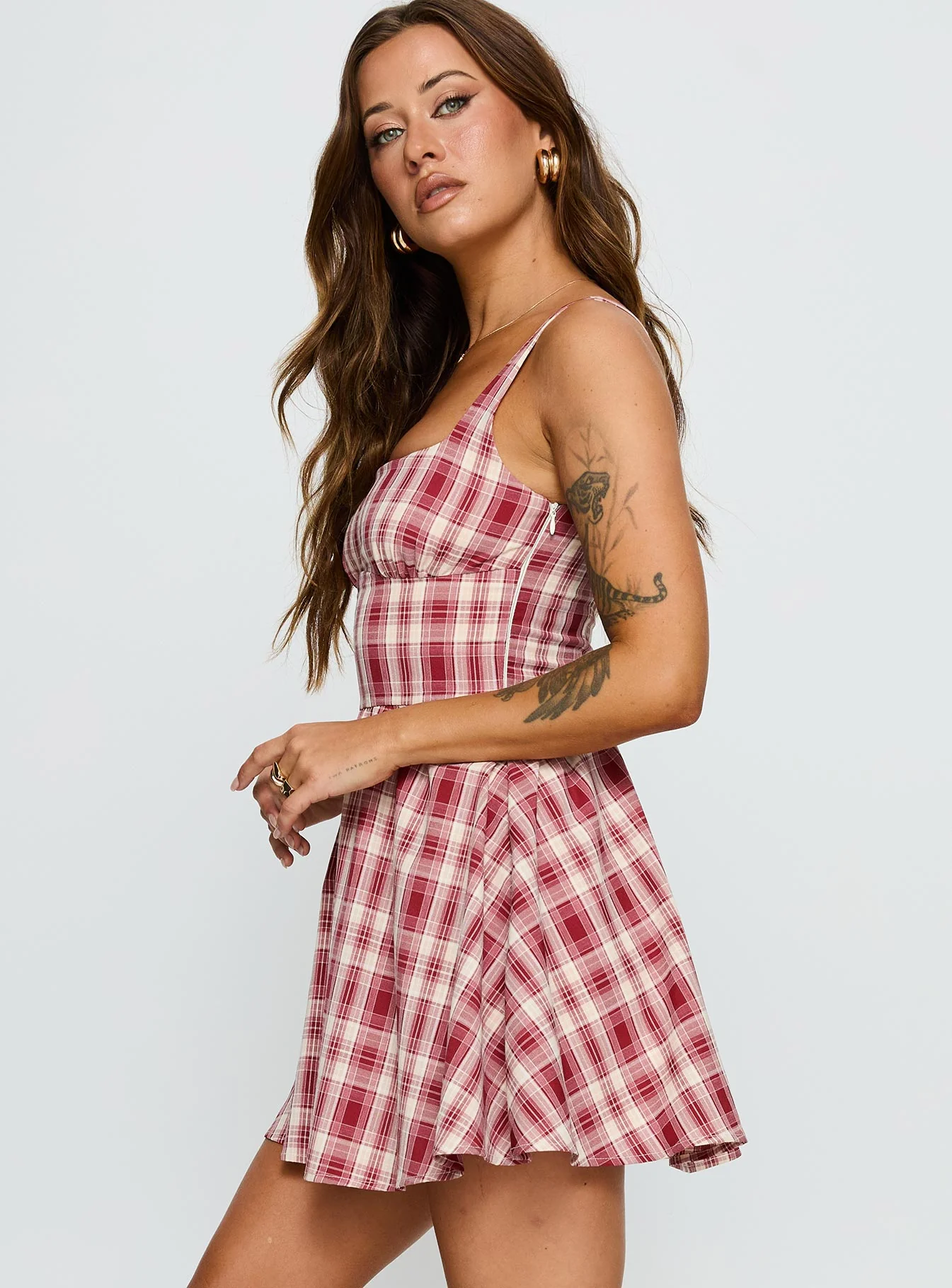 Ofeliah Mini Dress Red Check - TREBLEV