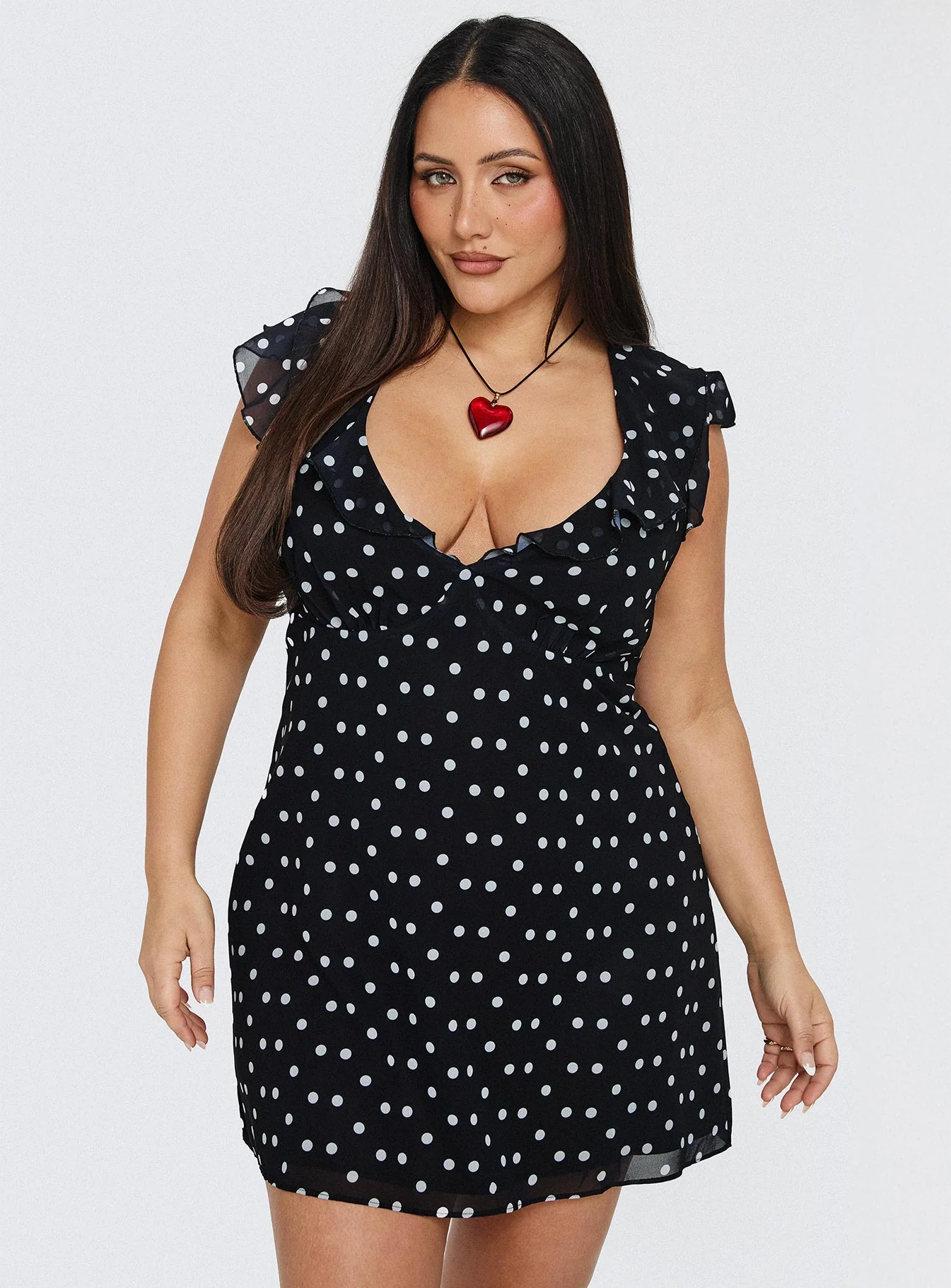I Guess So Mini Dress Black Polka Dot Curve - TREBLEV