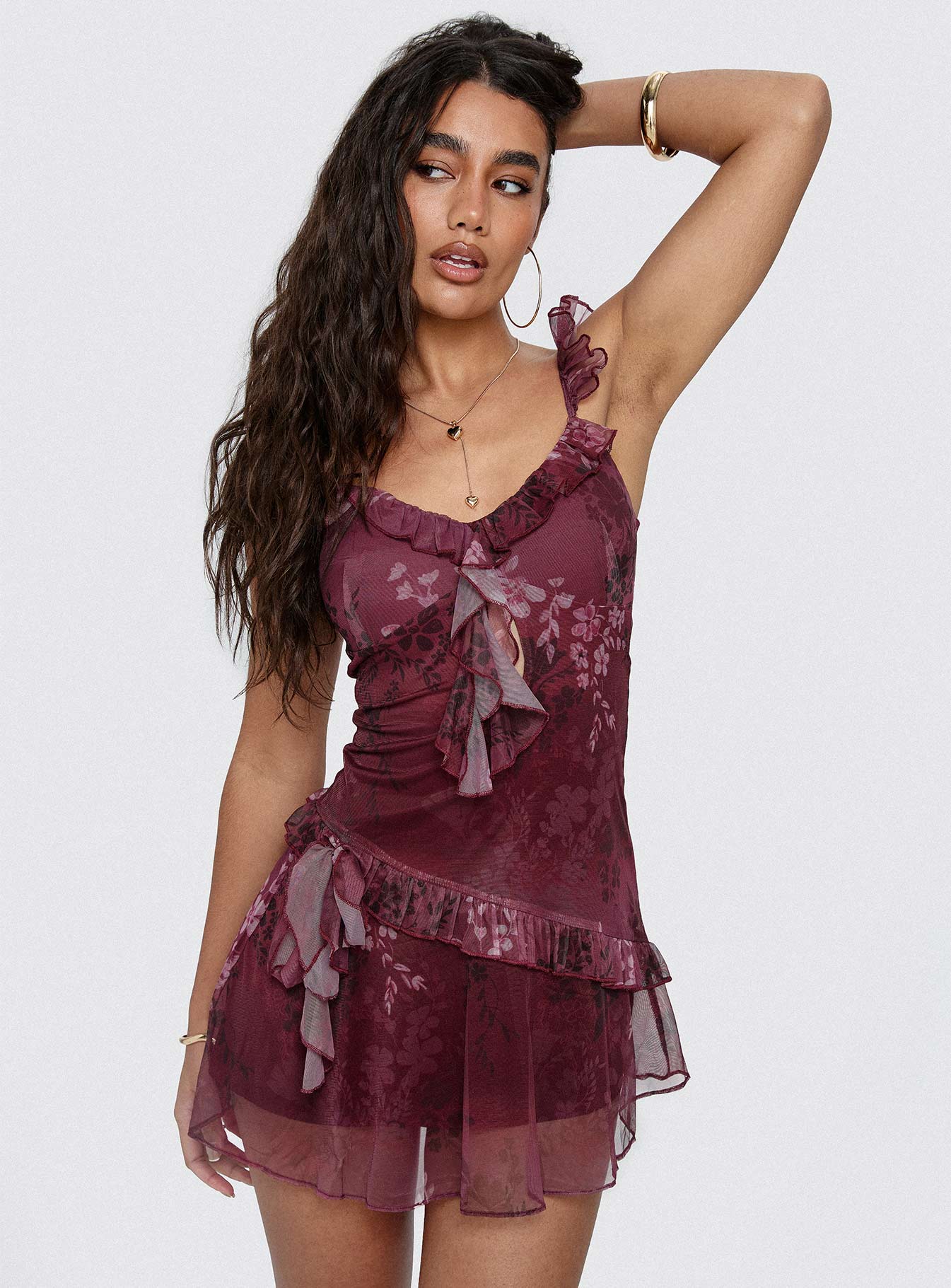 Ballad Floral Ruffle Mini Dress Multi - TREBLEV