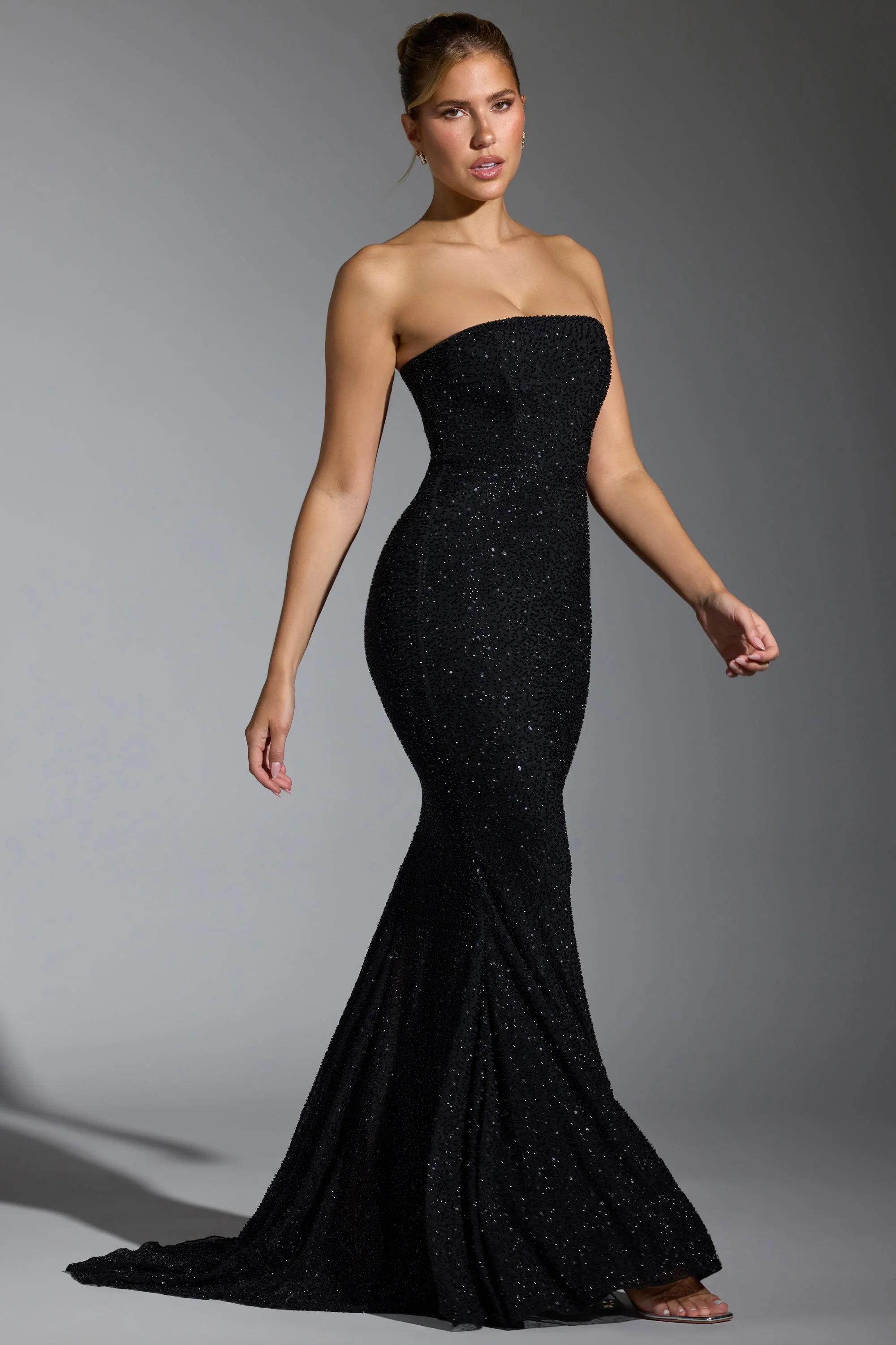 Embellished Corset Gown in Black - TREBLEV