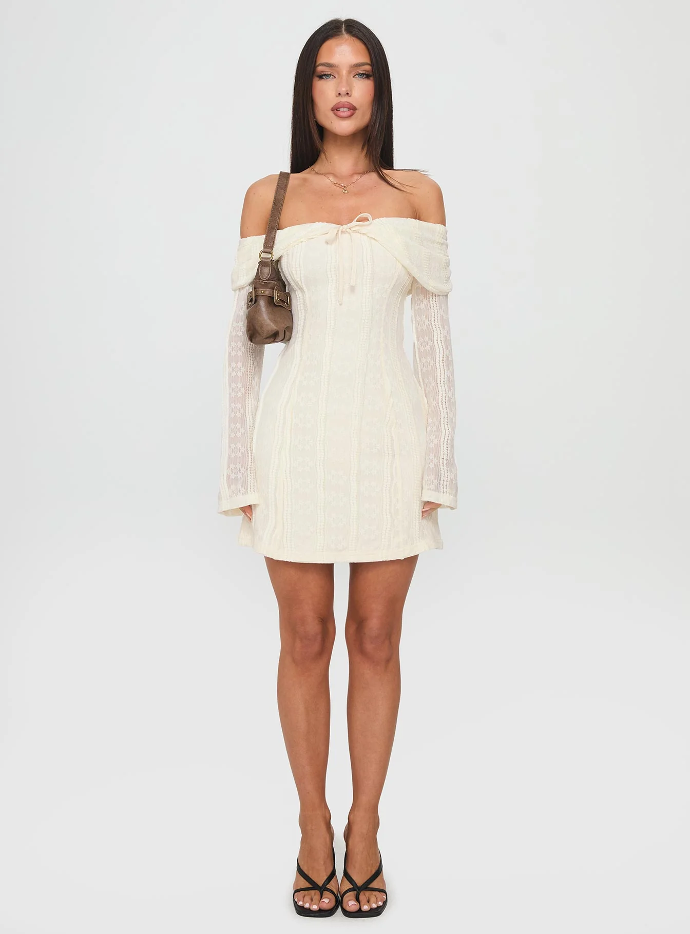 Colettie Long Sleeve Mini Dress Cream - TREBLEV